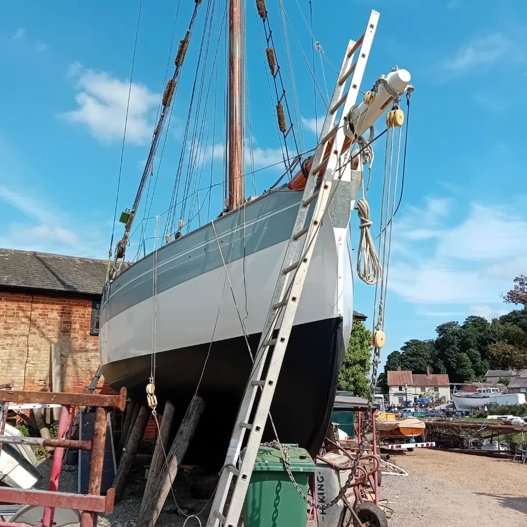 Ashley Butler built Sally B has had a bit of TLC including removing old deck coatings, small bulwark repairs, and lots of epoxy sealing and lots and lots of painting.