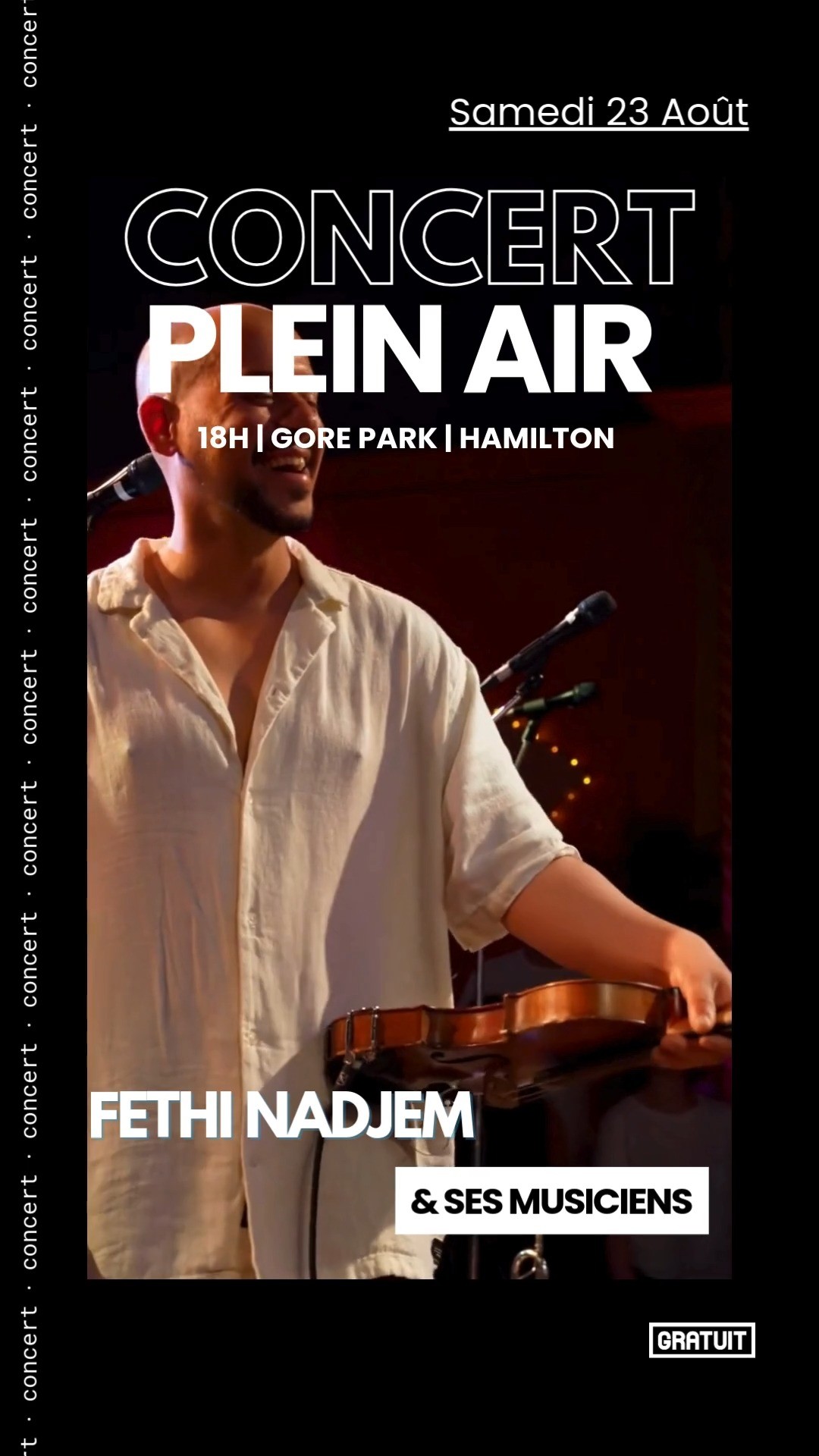 ANIMATION ARTISTIQUE DE LA LIGNE BLEUE !
🔥 Hamilton, prépare-toi !
Fethi Nadjem invité a la FrancoFEST 2025 est de retour avec ses musiciens pour un concert explosif aux sonorités orientales
📍 Gore Park – Samedi 23 août, 18h�Ambiance unique • Énergie festive • Musique envoûtante
On prolonge l’été en beauté… et tu ne veux certainement pas manquer ça!
@hamont_bonjour @cschniagara
@fethi_nadjem
#FethiNadjem #WorldMusic #OrientalBeats #LiveMusicHamilton #ConcertVibes #MusiqueLive #Francofest2025 #Francophonie #CultureHamilton #HamiltonEvents #FrancoCulture #CommunityVibes #SummerVibes #CelebrateSummer #ConcertEnPleinAir #OutdoorConcert #HamiltonSummer #AmbianceÉté
