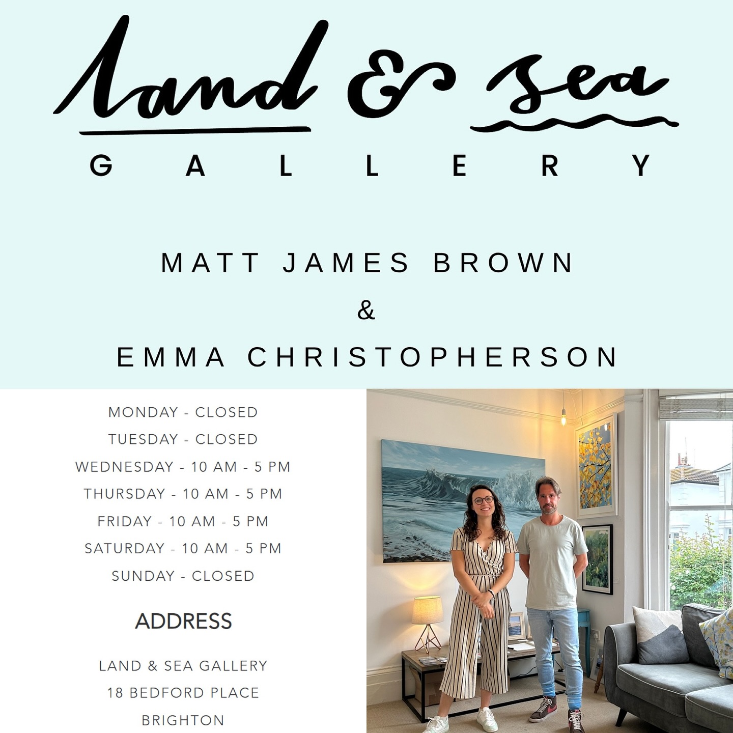 New ‘Land & Sea’ Gallery Opens
Brighton & Hove’s vibrant art scene is set to welcome a new gallery as the ‘Land & Sea Debut Collection’ opens its doors at the Land & Sea Gallery. This captivating exhibition brings together two acclaimed Hove Arts artists, Matt James Brown and Emma Christopherson, for a unique exploration of nature’s profound beauty, from sun-drenched landscapes to the powerful depths of the ocean.
.
#hovearts #hove_arts #landandseagalleryhove #newgallery #newgalleryspace #bedfordplace #bedfordplacebrighton
.
@hove_arts @artistsopenhouses @landandseagallery