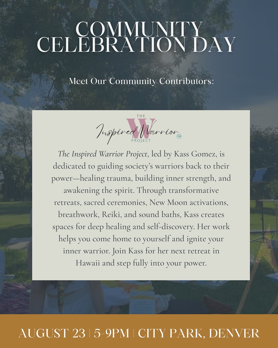 ✨ Community Celebration Day is almost here!
We’re bringing together so many amazing communities from across Denver to celebrate the magic of our uniqueness. Every single person has gifts, talents, and perspectives that make our city vibrant and this event is all about honoring that 🙏
Take a moment to read the descriptions of each community that is coming together on 8/23 - this truly is a gathering of diverse groups coming together to connect, collaborate, and celebrate one another 💛
@inspiredwarriorproject
@bearhousegolden / @bearhousecollective / @theonlyjessalinrose
@heartcenteredhumans / @thechelsearenee____
@katelynannemarie_ / @nurturedmarketing
@colorhersoul
@align.with.purpose
@women.r.i.s.e
@healershubcolorado
Join us August 23rd, 5–9 PM at City Park Denver for a night of connection, sunshine, witnessing the magic in others (several performances & offerings!) & so much more.
Click the link in bio to RSVP!
Once you sign up, check your email for the potluck sign-up so you can bring something delicious to share! 🥗✨
Let’s gather, meet new friends, build connections, and celebrate the beauty of what makes each of us unique. Can’t wait to see you there! 💛
#CityParkCelebration #DenverCommunity #RootedInJoy #WeBelongTogether #communitiesofdenver #coloradocommunities #communityovercompetiton #communitylove #summercelebration #uniting #collaborateovercompetition