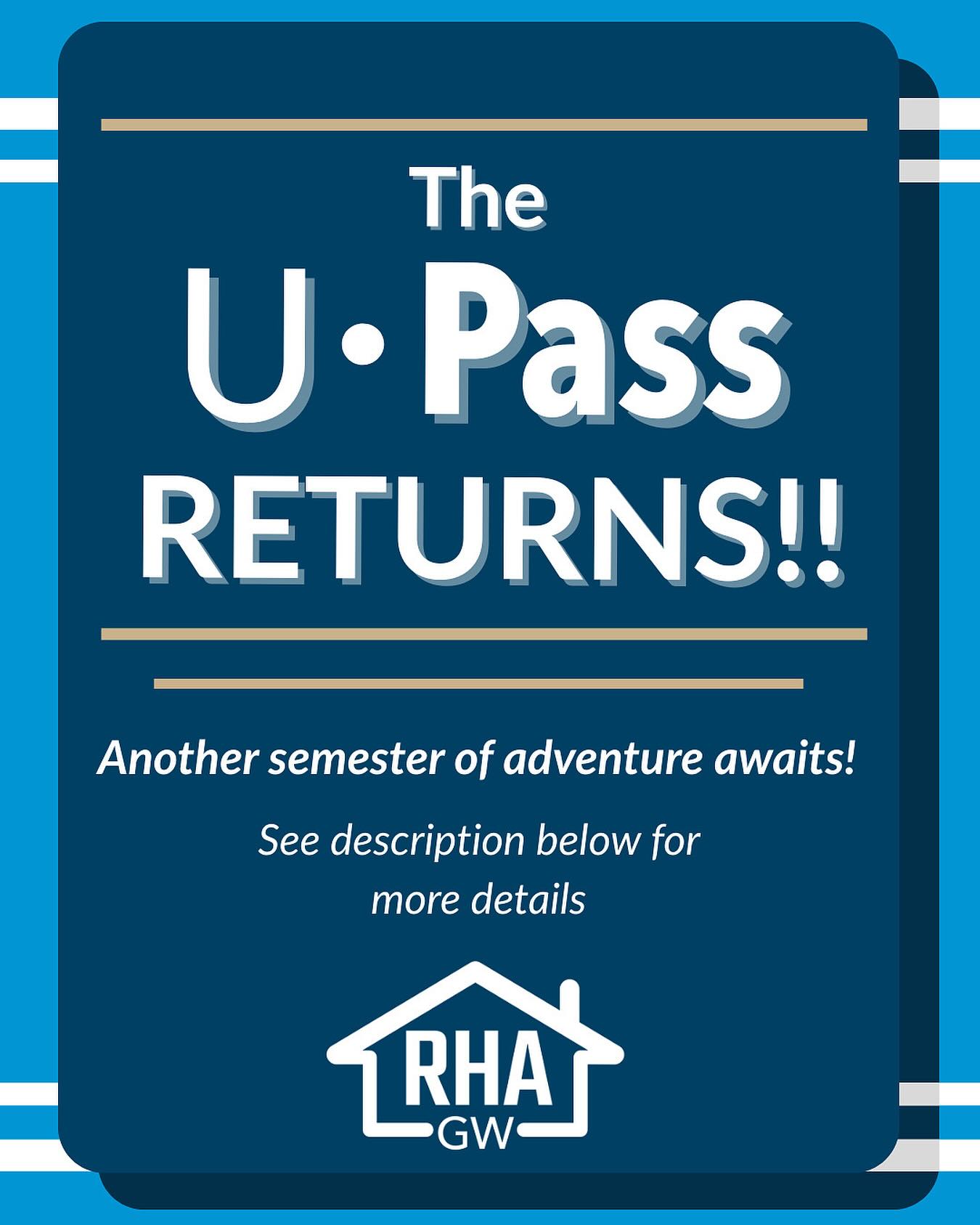 As community is a pillar of our organization, RHA is excited to announce that GW’s U•Pass program returns for another academic year!
For $100/semester (fall & spring), eligible students have access to unlimited use of Metrorail and Metrobus at a subsidized, discounted fee. The fall 2025 U•Pass program runs Tuesday, Aug. 19 through Friday, Dec. 19.
For more information, visit the GW U•Pass website to review your eligibility to participate and, if you are eligible, where and when to pick up your physical, GW-branded U•Pass Metrocard later this month for the academic year.
Email upass@gwu.edu for any more questions :D