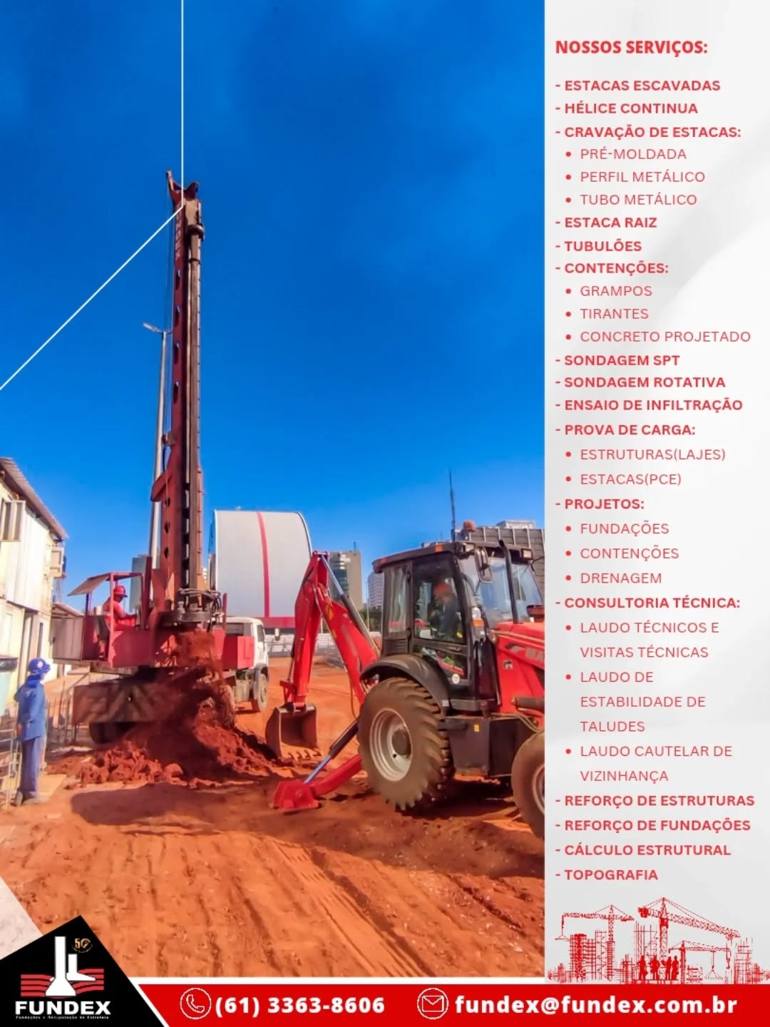 🏗️ Fundação com estaca escavada em Brasília!
A Fundex está executando serviços de estacas escavadas na obra da Paulo Octávio, no Setor de Rádio Norte.
✅ Tecnologia moderna para fundações seguras
✅ Precisão na execução
✅ Qualidade que garante a sustentabilidade da obra
Com mais de 50 anos de experiência em geotecnia e fundações, seguimos construindo confiança e solidez em cada projeto.
📍 Setor de Rádio Norte – Brasília/DF
📞 (61) 3363-8606 | 📧 fundex@fundex.com.br
#Fundex #EstacaEscavada #Fundações #Geotecnia #Obras #Brasília #engenhariacivil