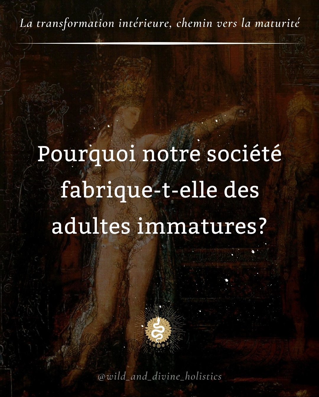 Nous avons perdu quelque chose de fondamental…
Pendant des millénaires, chaque culture créait des espaces de transformation: l’enfant devenait adulte à travers une épreuve, un rituel, un cadre.
Aujourd’hui, ces seuils ont disparu.
Et à la place, nous trouvons quoi ?
Des diplômes, des mariages, des promotions. Des étapes sociales qui ne favorisent pas notre évolution interne, ne nous aident pas à nous transformer en profondeur comme le veut pourtant le cycle du Vivant.
Notre société est aujourd’hui pleine d’enfants / adolescents dans des corps d’adultes et qui jouent aux adultes. — Conduire une grosse voiture ne fait pas un homme comme le dernier lip filler à la mode ne fait pas une femme.
Un monde qui confond liberté avec consommation, maturité avec performance.
Ce monde immature, c’est l’une des racines de la dépendance: aux écrans, aux substances, au s e x, aux faux repères et aux illusions.
Si un enfant n’a pas les ressources physiologiques et psycho-émotionnelles pour se prendre en main, un adulte devrait en principe les avoir. Pourtant de nombreux adultes aujourd’hui en sont dépourvus, et cela nous rend collectivement plus faciles à contrôler.
Renouer avec les rites de passage, ce n’est pas copier les traditions anciennes mais simplement recréer des espaces nécessaires à l’évolution positive de l’être humain: des moments qui marquent un avant et un après, des seuils où l’on se réapproprie sa maturité, sa responsabilité, sa liberté intérieure.
Cela fait partie de ce que j’œuvre à restaurer dans mes accompagnements.
Pas des rituels “pour faire joli” ou faire semblant.
De vraies expériences de transformation, pour que chacun puisse devenir adulte de l’intérieur.
Libre. Responsable. Relié.
✨Qu’en penses-tu? As-tu déjà vécu un moment dans ta vie qui a fait basculer ton identité, comme un rite de passage?