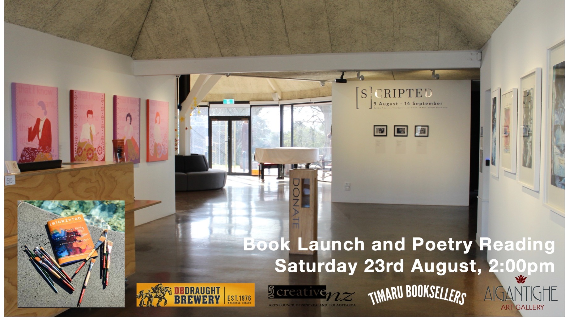 Celebratory Opening, Book Launch and Poetry Reading, this Saturday 23rd August at 2:00pm! 🎉🎉
#timaruart #southcanterburyart #aigantigheartgallery