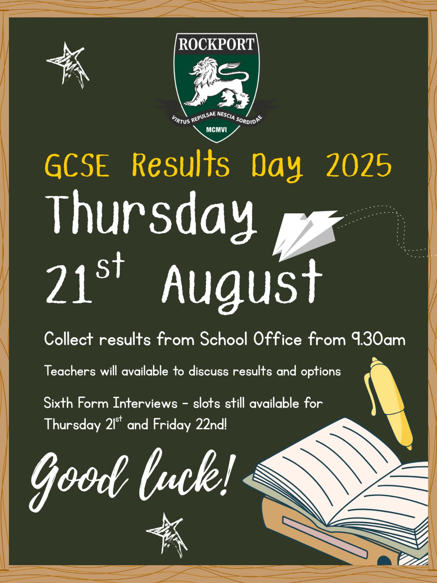Good luck to all our R11 and R12 pupils receiving their results tomorrow!
We will be available in the main school building for advice and support from 9.30am.
Look forward to seeing you all ✨✨