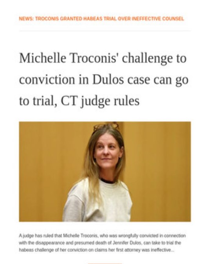 A judge has ruled that Michelle Troconis, who is wrongfully serving more than 14 years in prison in connection with the presumed death and disappearance of Jennifer Dulos, can take to trial her habeas challenge, arguing her first attorney was ineffective.
Read more at the link in our bio. To receive weekly updates, subscribe at michelletroconis.com, where you can learn the truth and the facts of the case, not the false narrative pushed by the state.
#MichelleTroconisIsInnocent #michelletroconis #justiceformichelle #wrongfullyconvicted #duloscase #stamfordct #wrongfullyaccused #freemichelletroconis #ctstate #corruptionexposed @govnedlamont