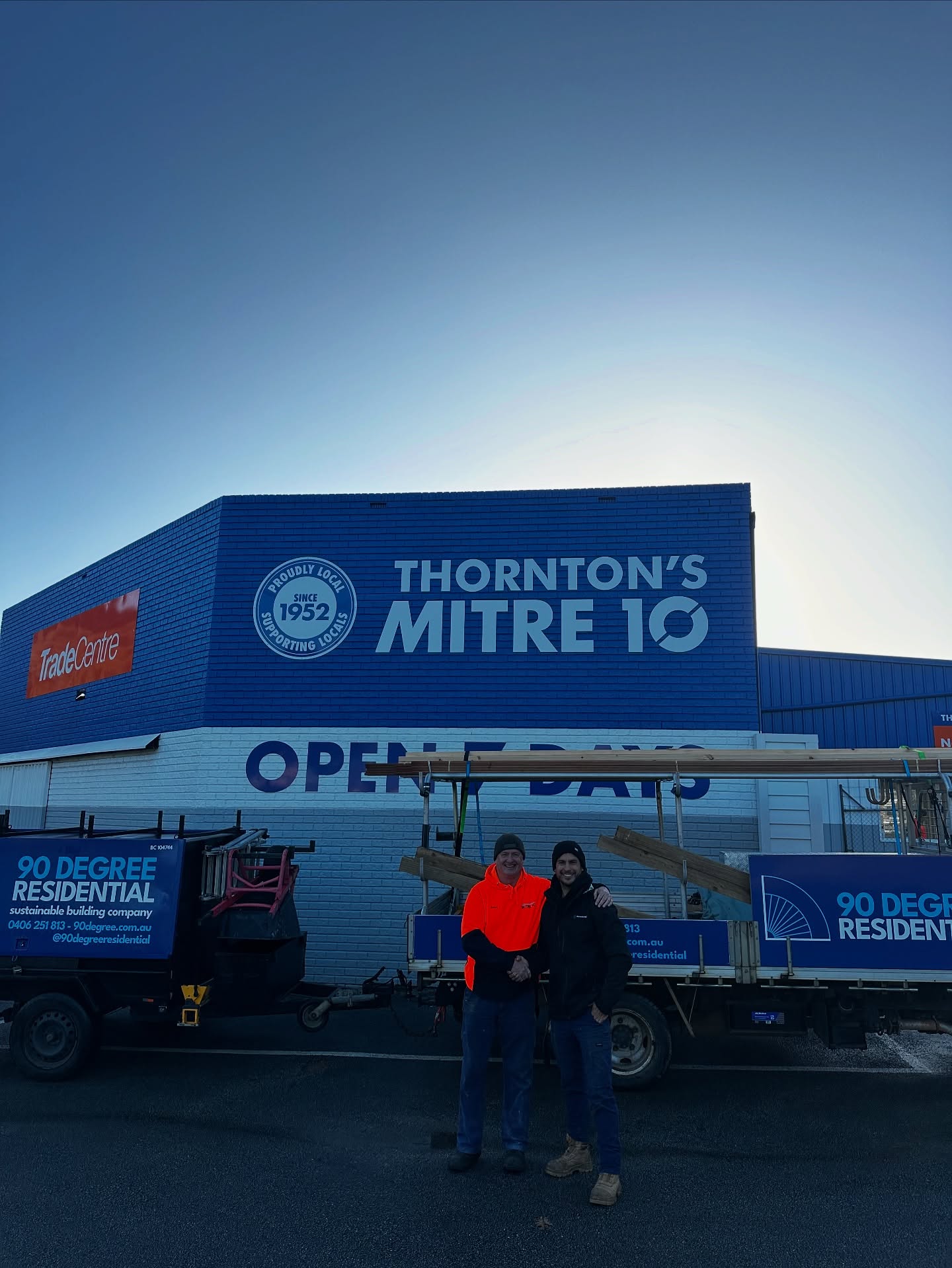 90 Degree x @thorntons_hardware_mitre10 building Denmark together. We love rolling into the store in the morning to catch up with the team and get expert advice on what we need.