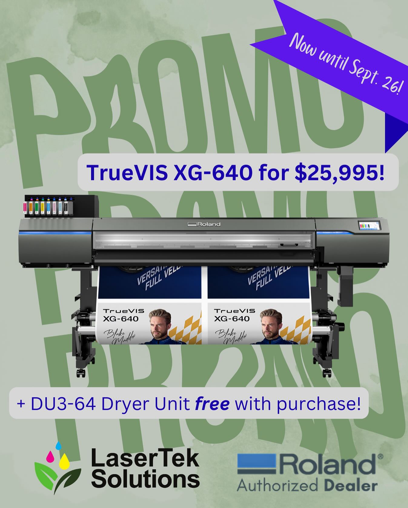 From now until September 26 only!!! Get the TrueVIS XG-640 for $25,995 and get the DG3-64 dryer unit ✨free✨
#RolandDGA #SummerSpecial #LaserTekSolutions