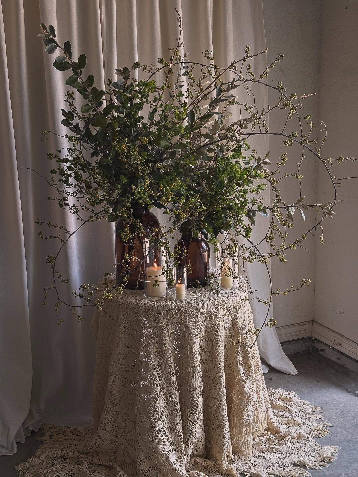 Resist.
I truly appreciate everyone’s support.
Flowers, to me, are far beyond beautiful, they’re revolutionary. Everywhere I see the world is crumbling and cracking. It’s a very hard time in history right now. I hope that through my flowers I show beauty and convey a message, a cry for peace, acceptance, love, and a better world. Stand up to fascism, injustice, discrimination, and hate. Treating others, including strangers, with human decency and respect goes a long way.
The rambling of the bittersweet and elaeagnus represent the untamable nature all living things have. It is our natural instinct to be unruly.