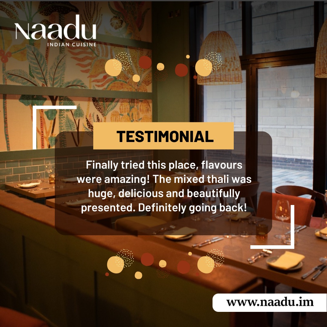 Nothing makes us happier than hearing from our happy guests! Thank you for the wonderful words about our flavours and thali, we can’t wait to welcome you back for more delicious experiences at Naadu Indian Cuisine.
https://www.naadu.im/
#NaaduCuisine #AuthenticFlavours #HappyGuests #NaaduIm