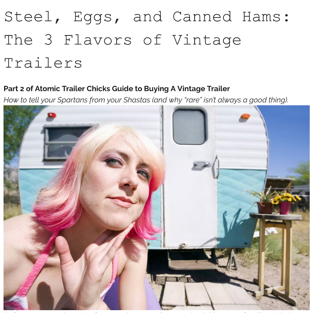 Part 2 in our series on Buying a Vintage Trailer on a Budget. Learn how to tell your vintage trailers apart and why "rare" can be a bad thing. Link in bio.✨
https://www.atomictrailerchicks.com/post/buying-a-vintage-trailer-types-of-trailers-part-2
#VintageTrailerShopping #TrailerHunting #TrailerTreasureHunt #CamperBuyersGuide #TrailerTips #VintageTrailerDreams #TrailerObsessed #TrailerAddict #RetroTrailerFinds #CamperLife