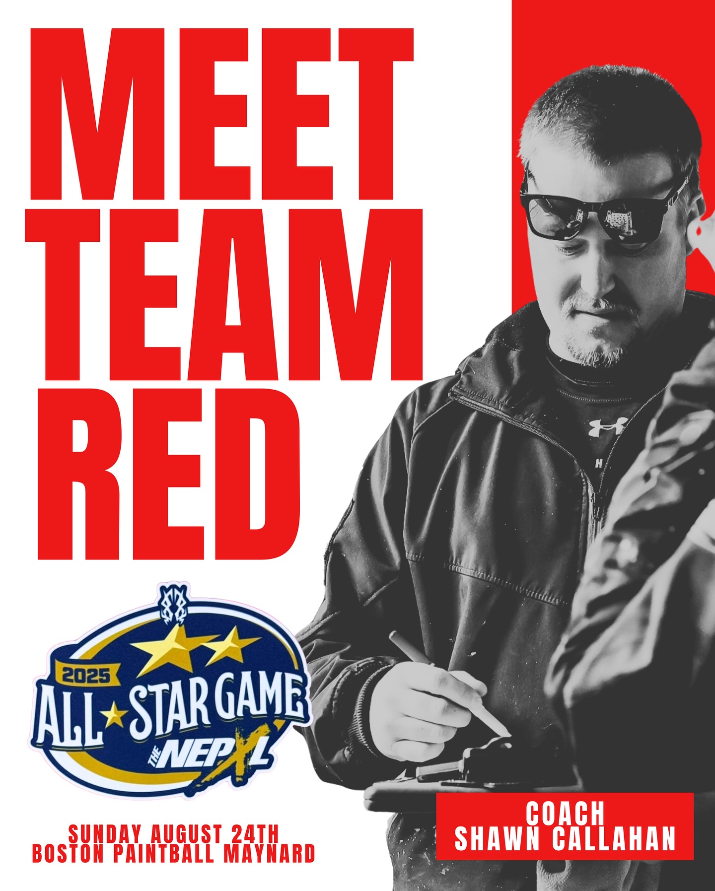 Take 2 🎬: The stage is set 🎯
The second annual NEXL Event 4LL-Star Game will be held before playoffs start for D4 on SUNDAY (missed the mem-no 😑)
Let’s first meet Team Red coached by @shawncallahan03 of @new_england
_storm
With this lineup - do you think they take the title this year?
Who’s your pick to dominate?
Drop your MVP prediction V
Congratulations to our All Stars on Team Red!
NEXL E4 Weekend @bostonpaintball
