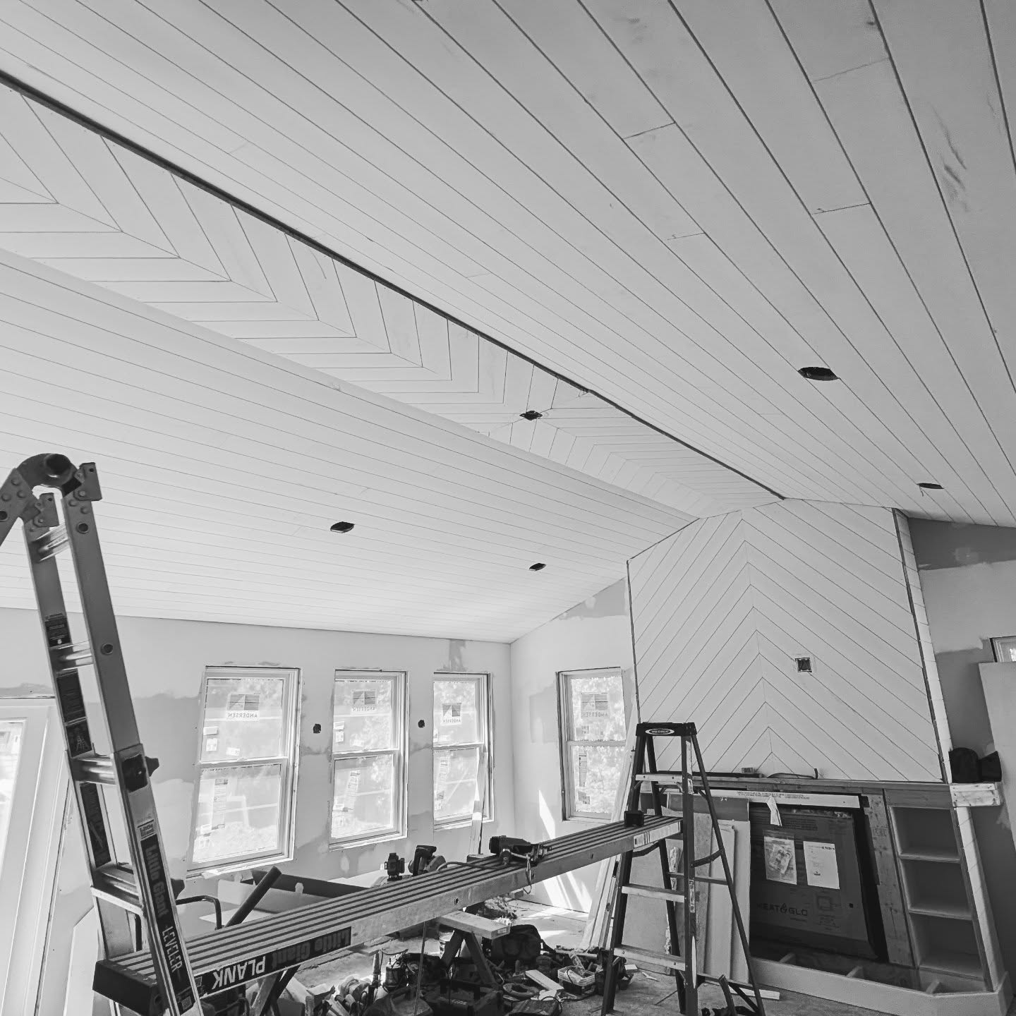 Big progress on the interior over the past 2 weeks. A nickel gap ceiling and fireplace are installed. We are excited to get the mantle and the surround completed this week and prep everything for paint! We can start to feel this amazing project approaching completion!