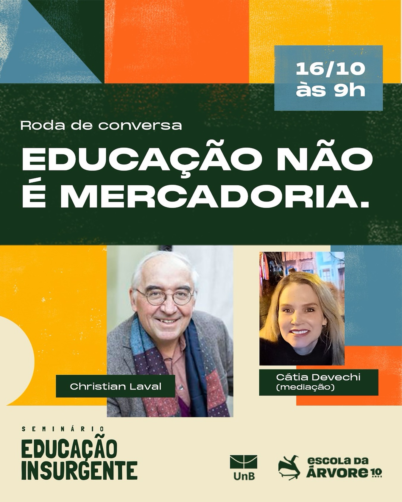 No capitalismo, a escola deixa de ser um espaço de formação para a vida e se transforma em mecanismo de produção de mão de obra, de desempenho, de adaptação ao mercado. O sujeito vira número. A experiência vira dado. A educação vira produto.
Mas há quem insista em pensar diferente.
Nesta roda de conversa, Christian Laval, uma das vozes mais importantes da crítica ao neoliberalismo na educação, encontra a pesquisadora e professora da UnB Cátia Devechi para refletirmos sobre as tensões entre política educacional, capital, mercado e justiça social.
O que perdemos quando educar se reduz a mensurar?
O que ganhamos quando educar volta a ser uma possibilidade de emancipação e liberdade?
Inscreva-se pelo link na bio.
—
SEMINÁRIO EDUCAÇÃO INSURGENTE
📅 16 de outubro, 9h às 12h