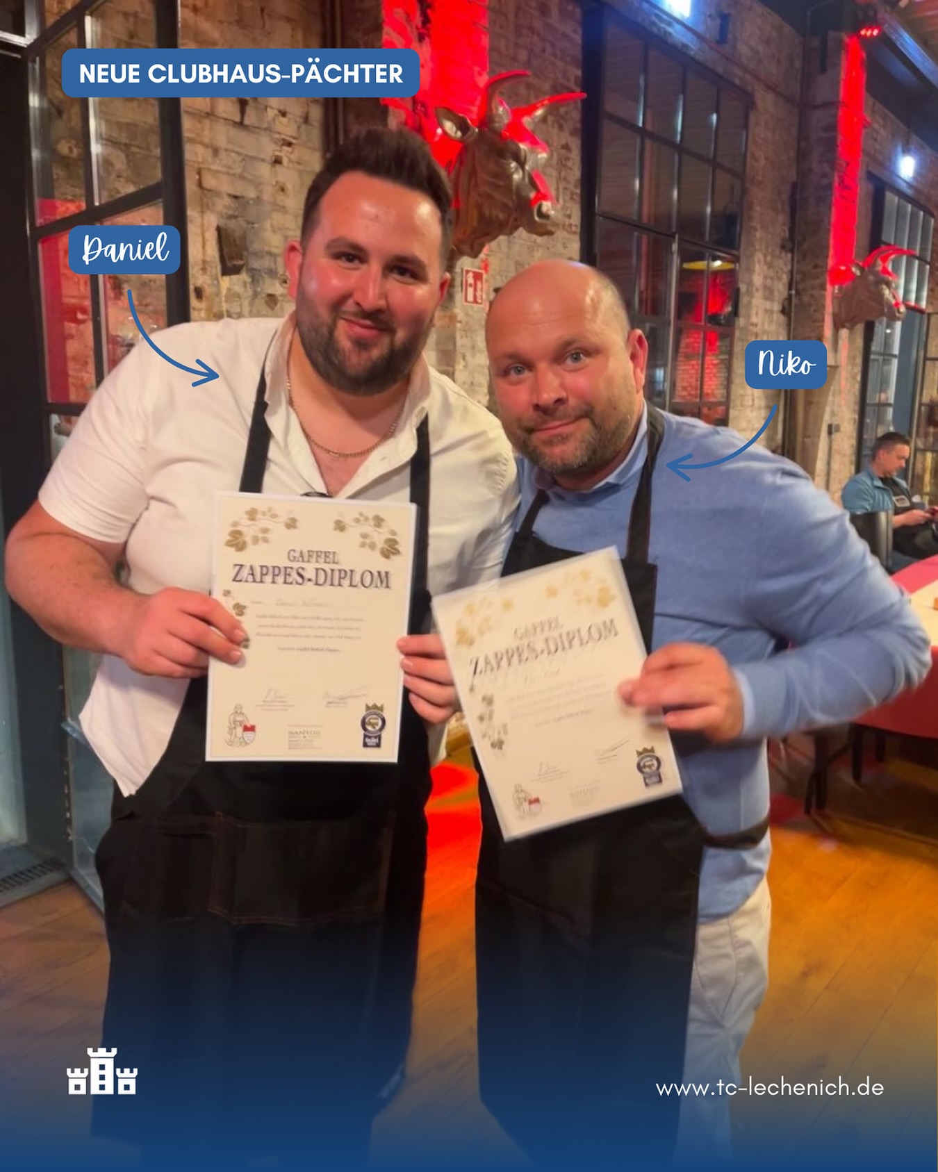 📣 Neuigkeiten im TCL!
Ab November 2025 übernehmen Niko Crnov (Haus Germania) & Daniel Hoffmann unser Clubhaus 🍻🎾⚽️ – ein kölsches Doppel mit Herz für Sport, Geselligkeit & gute Küche.
👉 Kölsche Klassiker & Sports-Bar
👉 Fußball & Events live im Clubhaus
👉 Offizielle Eröffnung am 11.11. um 11:11 Uhr 🎉
Schon ab Oktober gibt’s ein „Soft Opening“ mit Drinks & Snacks, bevor das Clubhaus nach einer Neueinrichtung dann richtig durchstartet.
Wir freuen uns riesig – seid gespannt! 🙌