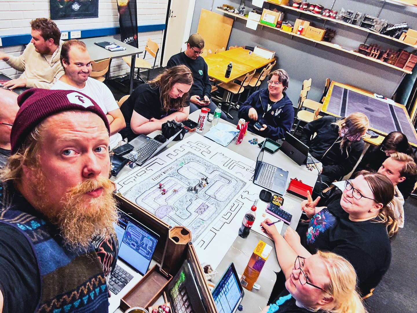 Phandelver and Below continued today!
After a short rest, the adventurers pressed on in search of the third rune. Their path led beyond the rift, into a goblin-ravaged chamber. Through the gate they entered a strange complex, where grooves carved into the stone floors carried streams of sweet-smelling, purple liquid. It didn’t take long before they realized they weren’t alone.
At the top of a stairway, three massive brains floated in the air, covered in spiked tentacles and cruel beaks. They feasted on the purple fluid, but upon seeing the intruders, they lashed out—trying to seize the heroes and tear flesh from bone. After a brutal fight, the party stood victorious.
Their journey continued into a chamber with three boiling cauldrons. Two held the corpses of nothics, while a third creature, barely alive, was mercifully released from its suffering. In a nearby niche, the adventurers discovered the rune they sought. More brain-creatures attacked, but were defeated like the rest. It was time to return across the rift and search for the portal meant for the runes.
After a safe rest, the runes themselves grew restless, almost pulling the party forward. They followed the sensation through the twisting halls until they found a door yet unopened. Inside awaited a horrific sight: a colossal brain floating in a pool of green slime, flanked by two cultists. The cultists struck immediately—and the brain awakened.
A desperate battle followed. The elder brain paralyzed some of the heroes, and for a moment it seemed death was certain. Yet against all odds, the adventurers turned the tide, slaying both the cultists and the elder brain.
Beyond lay massive double doors that drew them onward like a magnet. Within, they found an arcane alcove glowing with strange energy. The walls held recesses shaped perfectly for the runes. Once placed, the chamber shook violently. A vast rift tore open in the alcove, revealing flashes of pink-gray matter and winding passages on the other side.
It was time to step through.
The adventure has now reached the point where, next session, we begin the eighth and final chapter
#dnd #dnd5e #dungeonsanddragons #dungeonmaster #dungeonmasterlife