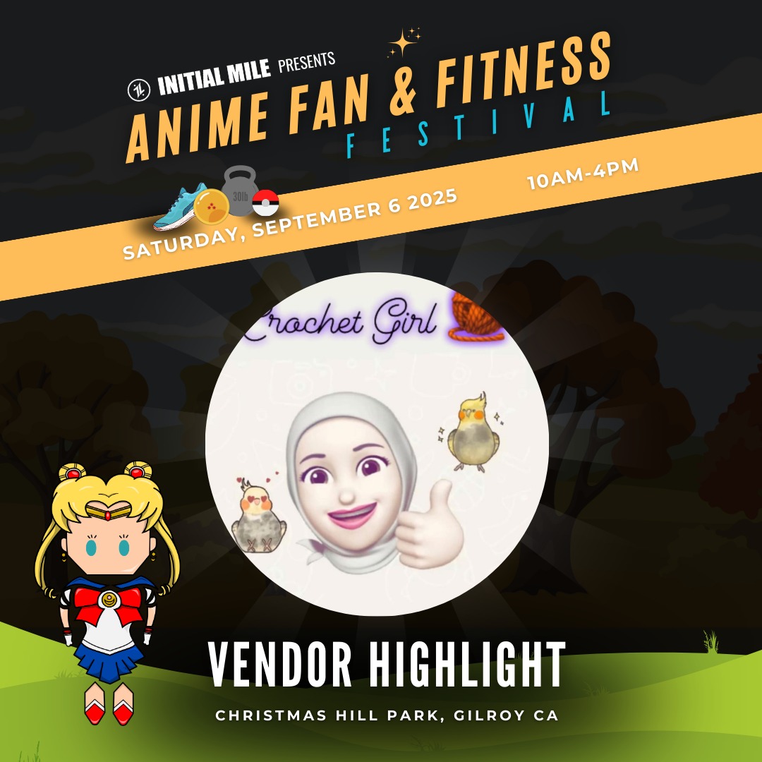 She is a software engineer by day but creator and crochet, embroidery and artist by night! Check out @fine_crochet_girl at our inaugural Anime Fan and Fitness Festival and pick up a new stuffy for yourself or a friend! #animefanandfitnessfestival #initialmile #adaptevolveascend #animefest #animefans #anime #animelife #fitnessfest #fitnesslifestyle #fitlife #fitnessfest #bayareaevents #gilroy #crochetartist #crochet #creator #maker