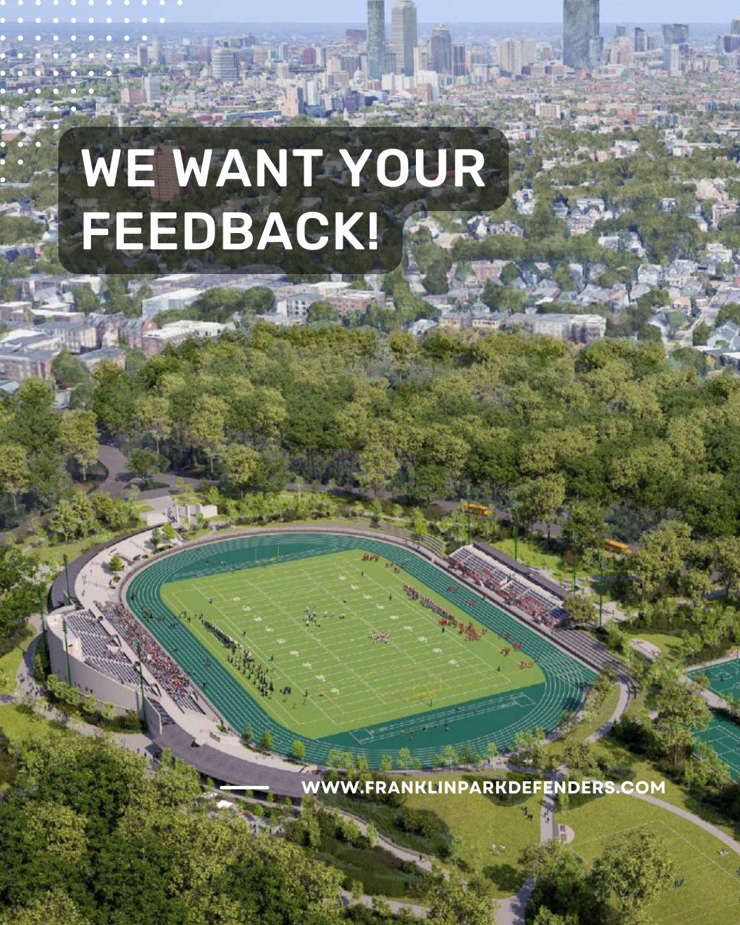 Franklin Park Community – We need your voice!
At our recent meeting, we shared an alternative vision for a fully public White Stadium that protects Franklin Park and keeps it open for everyone.
Now we want to hear from YOU. Please take a few minutes to review the proposal and share your feedback:
Alternative Plan Link - bit.ly/41dJ92f
Feedback Form Link - bit.ly/3UBBM0T
Your input will help shape the future of Franklin Park. Together, we can ensure White Stadium remains public, accessible, and community-driven.
#FranklinParkForAll #PublicNotPrivate #WhiteStadium