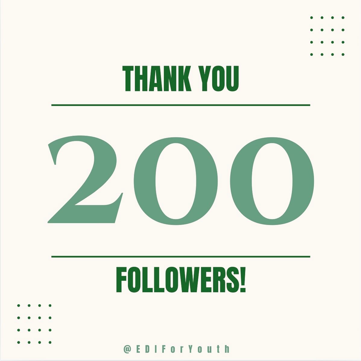 THANK YOU!! 💚
EDI for Youth wouldn’t be the same without YOU.
I am so grateful for the support… this is just the beginning!
.
.
.
#ediforyouth #edi #equity #diversity #inclusion #community #platform #200followers