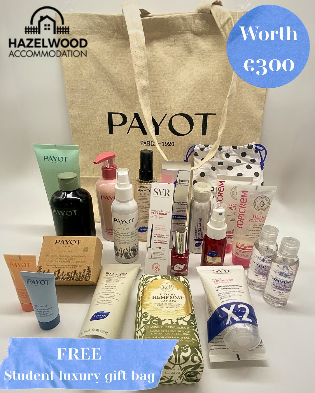 Our welcome packs are now ready for our incoming students who are arriving in the next couple of weeks!!!!!
These welcome packs are €300 worth of products by @cosmeticsonline_ireland and @payotireland and will be given to each student to welcome them to Hazelwood :) #hazelwoodstudentvillage #studentlife #unilife #dcu #collegestudent