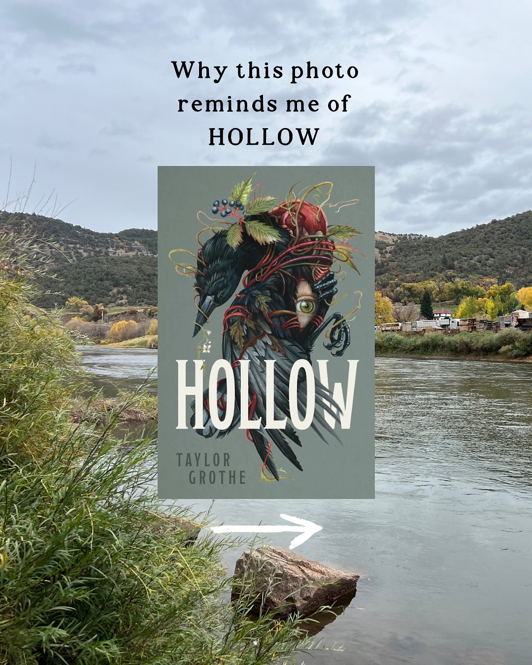 This photo encapsulates a moment the beginning of a long string of life-changing, bad news. It was also in the middle of one of the happiest, beautiful moments of my life. I was driving up to the mountains for my wedding, when my dad texted to say that he was too sick to make it. And that led to a late-stage cancer diagnosis, and everything happened very quickly from there. But for a moment, I felt stuck in a time bubble. Which is very much Hollow-coded.
My husband pulled over our packed rental car on the side of the road so I could get some air. I didn’t know how bad things were yet, or that anything was wrong, but I felt it. Something unsettling, under the surface.
This might look like a regular photo to anyone else, but to me, I look at it and remember the feeling of time standing still, feeling lost and unsure, with so much happening that was out of my control.
Hollow begins with Cassie on a camping trip, reunited with old friends, on a trip that’s supposed to be good, supposed to heal something in her, but it all goes wrong.
My situation might not have been the same, but some of the feelings are very familiar. Grappling with an expectation of how something was supposed to go, and how it actually went, is a complicated thing.
@taylorlgrothe
#Hollow #TaylorGrothe #HollowCover #HollowEverywhere #creepyreads