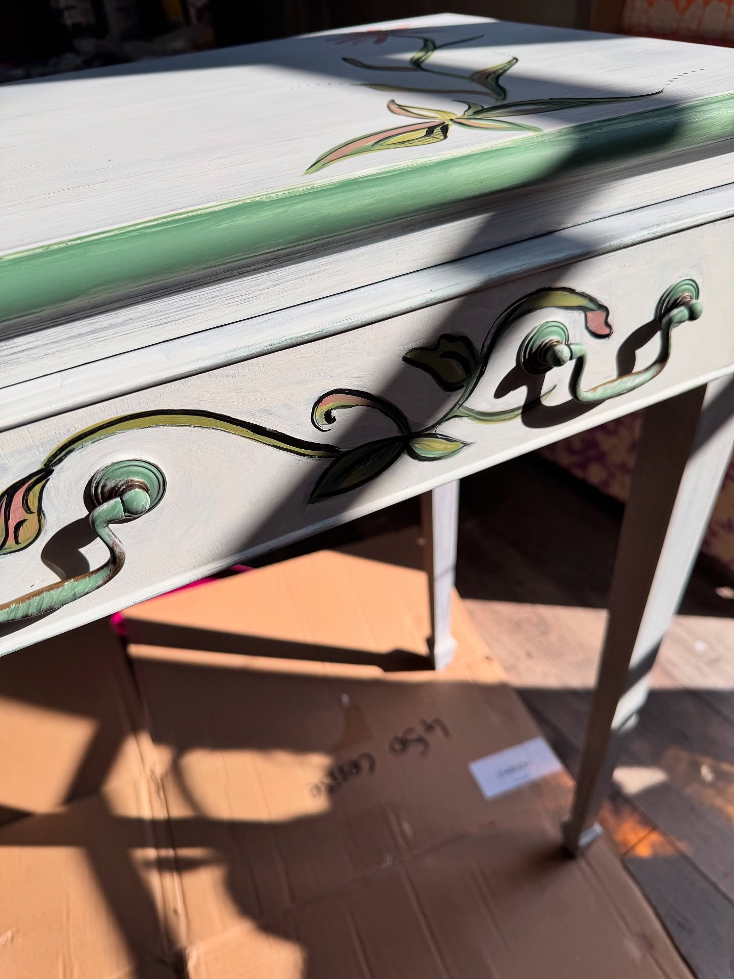 Never enough time right now to just paint!! hope this is a sweet little thing to be enjoyed by someone, I hand painted this piece in #cornishmilkmineralpaint I am a #cornishmineralpaintstockist I genuinely love this paint! I can mix color wise and use it as though it’s just artists paint but on furniture. I have tried many as I am from a scenic artist and interior painter professional background for commercial interiors, set designs for drama and film as well as theatre, leading me to technically train as a designer for all environments. I find this paint seriously lovely! I find when I teach my workshops my students love it too😊Here I have simply layered the colorways on offer from them ; varying thickness & using fine brushes. First hand drawing then working along with the feeling of the piece. I Would love more time to just create for the space at Bbinfinkle, I’m getting there! #bespokefurniture #interiordesign #interiordecor #interiorstyling #interiorideas #creativefurniturepainting