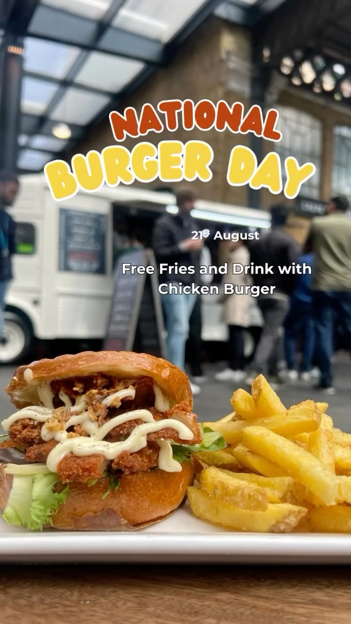 🍔🔥 National Burger Day is HERE! 🔥🍔
Tomorrow only — grab our crispy chicken burger, fries + a drink for FREE. Yes, you read that right. Free.
📍 Find us at Spitalfields Market
⏰ Don’t walk, RUN — while it lasts!
#NationalBurgerDay #MammasGoodies #ChickenBurgerLove #SpitalfieldsMarket #FeelGoodFood #LondonEats