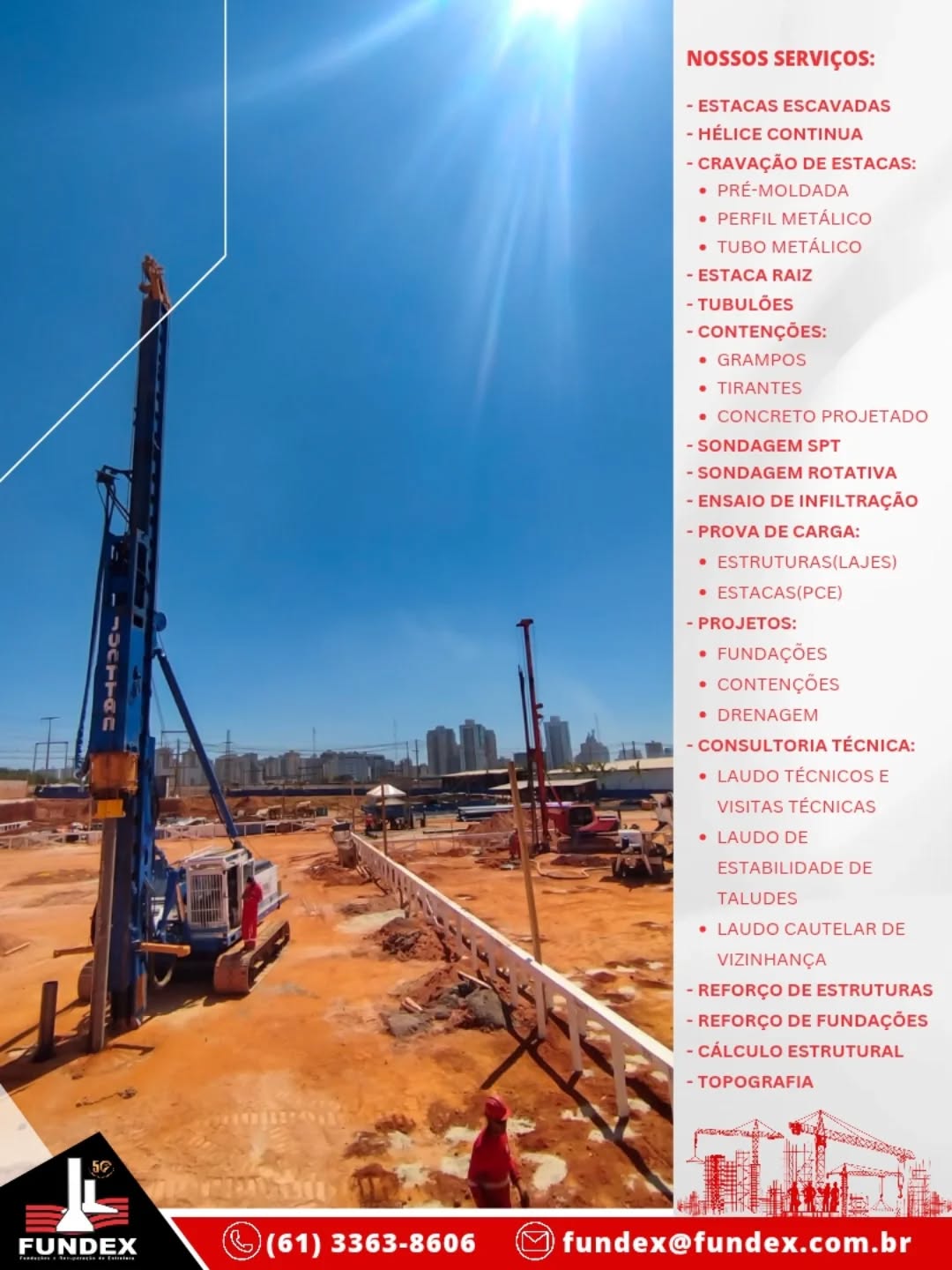 🏗️ Fundação com estacas Hélice contínua monitorada e Cravação de Perfis Metálicos em Brasília!
A Fundex está executando a fundação da novo empreendimento da Faenge em Águas Claras - Maresias
✅ Tecnologia moderna para fundações seguras
✅ Precisão na execução
✅ Qualidade que garante a sustentabilidade da obra
Com mais de 50 anos de experiência em geotecnia e fundações, seguimos construindo confiança e solidez em cada projeto.
📍 Aguas Claras – Brasília/DF
📞 (61) 3363-8606 | 📧 fundex@fundex.com.br
#Fundex #estacahelicecontinua #Fundações #Geotecnia #Obras #Brasília #EngenhariaCivil