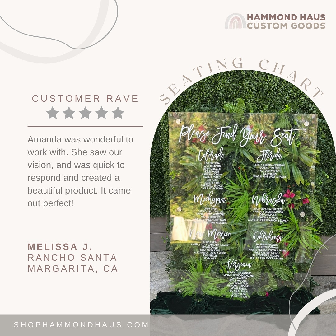 Swooning over how this seating chart turned out for a Big Bear Wedding! The client provided the acrylic sheet, and after we installed the vinyl lettering, the sheet was then re-mounted to this gorgeous foliage backdrop 🌱 thank you @missy.m.jensen for trusting me with this!