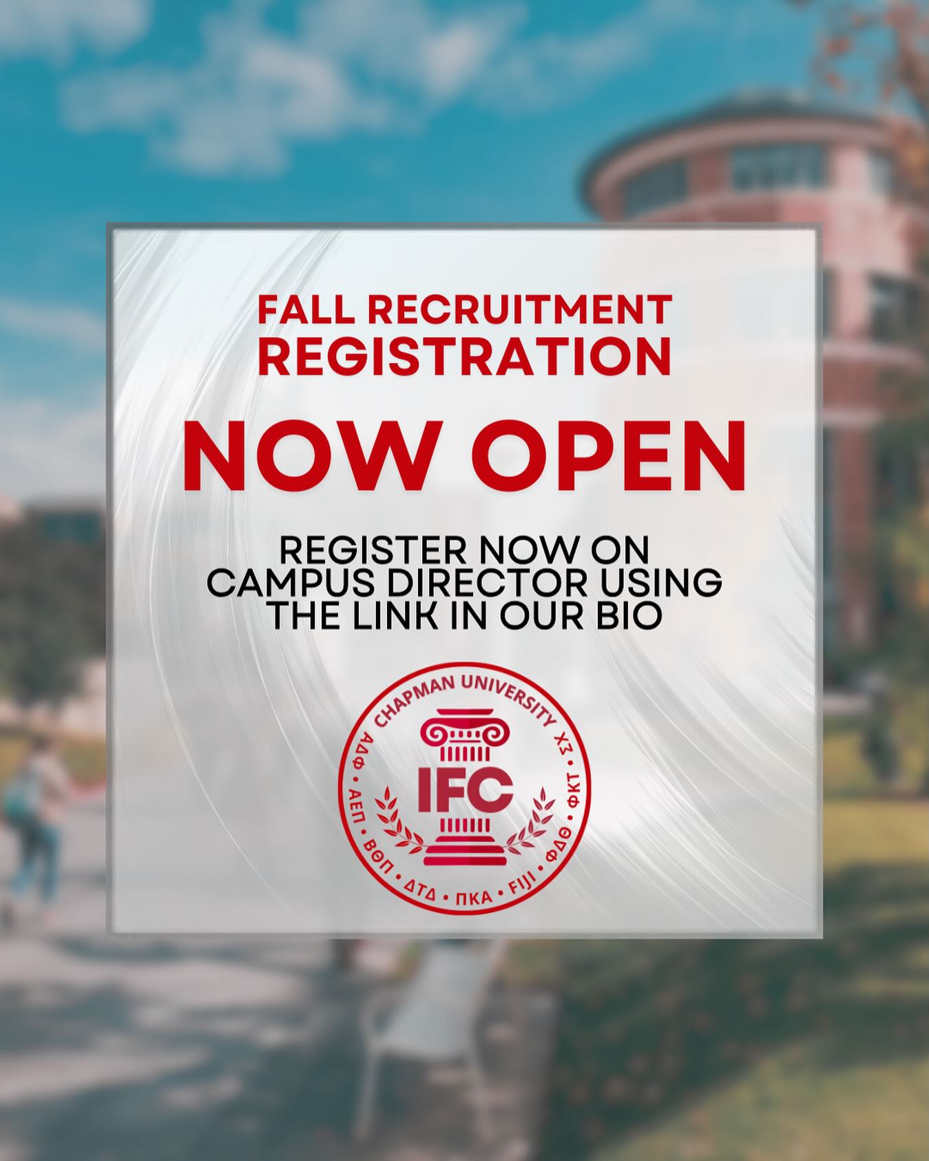 Use the link in our bio to register for this semester’s rush on CampusDirector. Message us with any questions or to learn more.