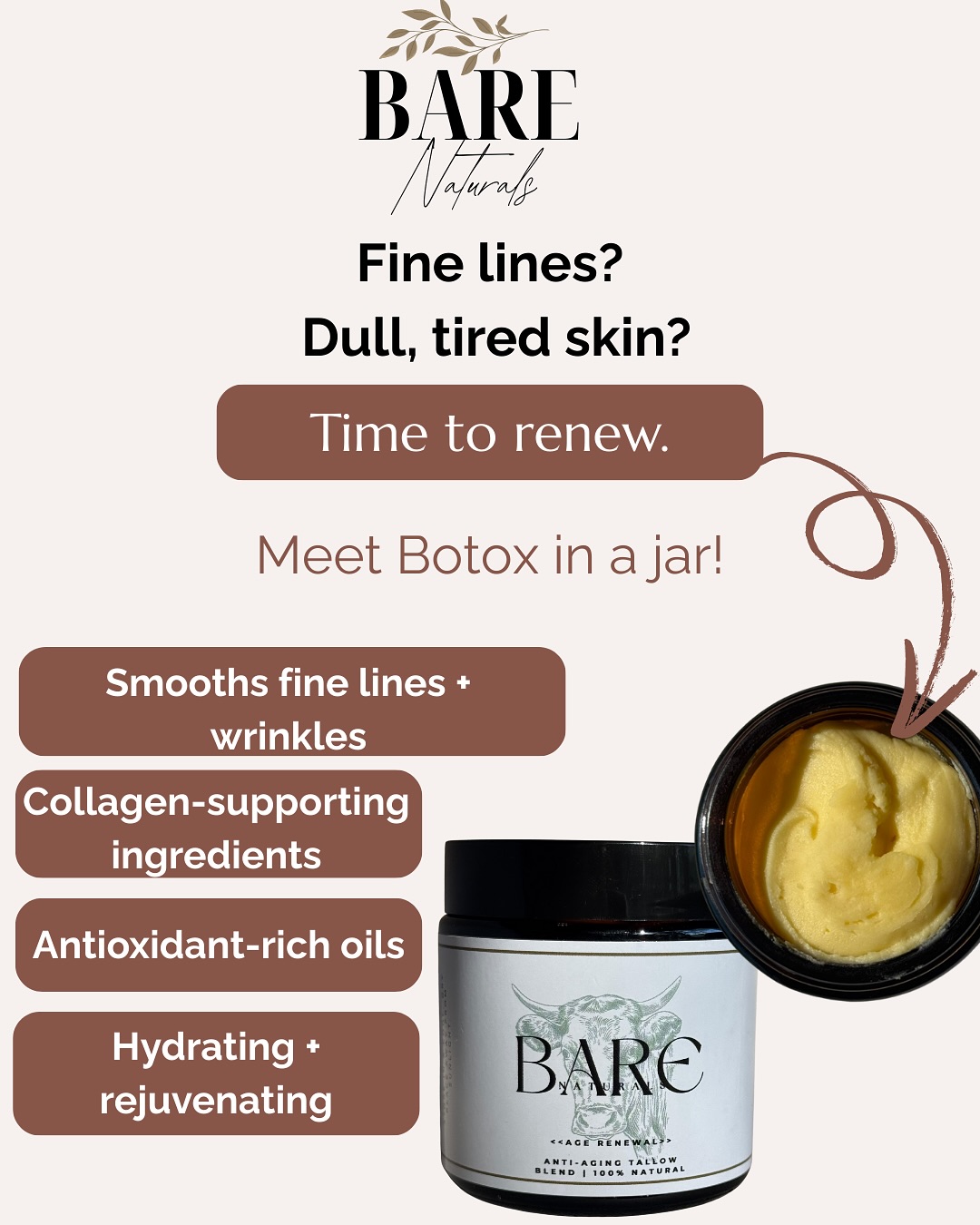 🌿✨ Struggling with dry skin, irritation, or products that just don’t work?
Bare Naturals has you covered — from head to toe, for the whole family. 💛
✔️ Face– Age Renewal & Barrier Balms for glowing, healthy skin
✔️ Body– Grounded Glow & Zesty Bloom for all-over nourishment
✔️ Men– All-Purpose & After Shave Balms that work as hard as you do
✔️ Baby– Magnesium Balm for the gentlest care
✔️ Soaps– Natural, nourishing bars for everyday cleansing
All made with grass-fed tallow + natural botanicals— no synthetics, no nasties, just skincare you can trust.
✨ Pure. Grounding. Effective.
👉 Swipe through our collection & tap “Shop Now” to find your new everyday essential.
#BareNaturals #NaturalSkincare #TallowSkincare #EcoBeauty #tallow #tallowskincare #tallowbalm