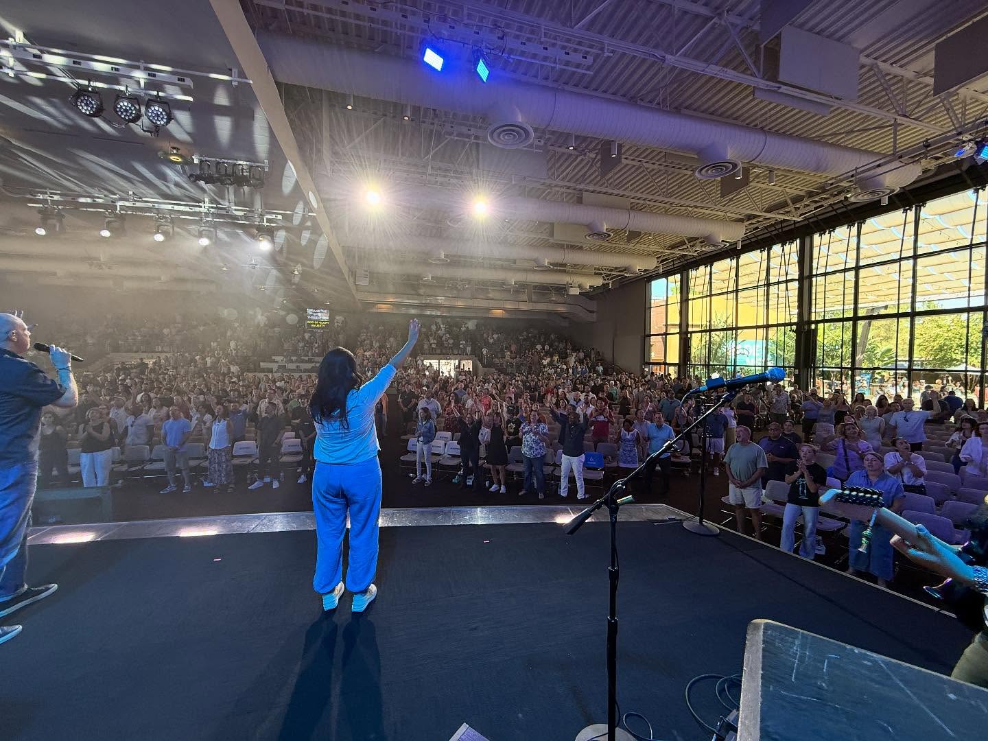 I’m so busted!
I wanted to capture this amazing view of the congregation one last time, so during the last song of the final service today I stepped on the sustain pedal to hold my notes and whipped out my phone to take this picture.
And at that exact moment, THE CAMERA HAD ME ON THE BIG SCREEN!
I’m never working in this town again 😂