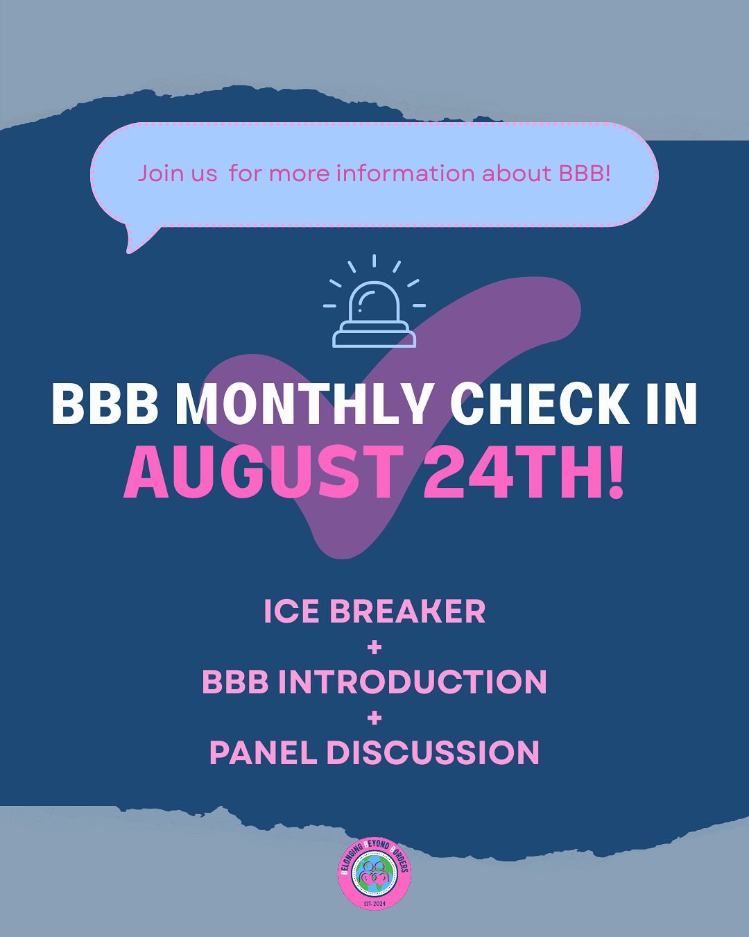 EVENT ANNOUNCEMENT📣📣
Our monthly check in for August is coming up this Sunday!! Bring your friends and share with us your unique perspectives👯👯♀️
#belongingbeyondborders #tck #thirdculturekid #belonging #community #communitybuilding #paneldiscussion #event #august #education #teen #highschool #online
