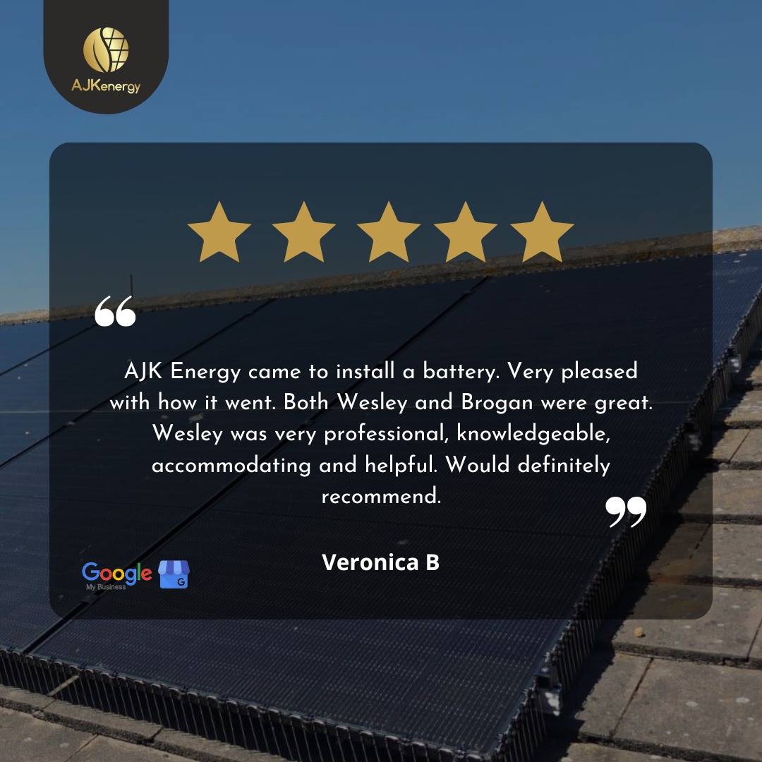⭐⭐⭐⭐⭐ Another 5-star review! ⭐⭐⭐⭐⭐
Thank you Veronica for these lovely words!
Battery installations are one of our specialties, and it's fantastic to hear that Wesley and Brogan delivered the professional, knowledgeable service we're known for.
✅ Professional installation team
✅ Knowledgeable and helpful approach
✅ Another happy customer!
This is exactly why we do what we do - helping families take control of their energy with reliable, professional service.
Ready for your own battery installation?
📞Get in touch today for your free consultation!
#CustomerReview #BatteryStorage #AJKEnergy #5StarService #HappyCustomers #SolarBattery #ProfessionalInstallation #CustomerTestimonial