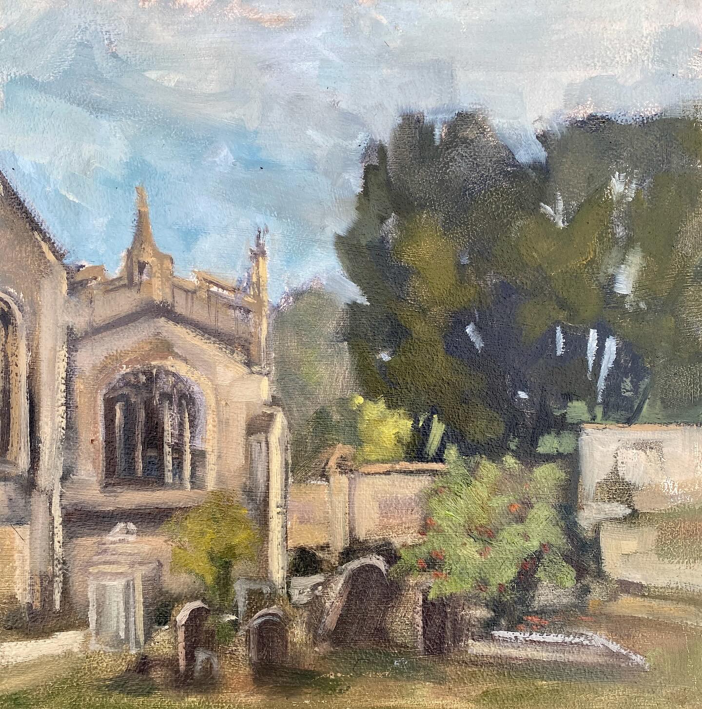*********Advice needed- favourite Cirencester scenes……please comment below*******
Sometimes it takes other people’s comments to make you appreciate where you live. I joined the @stroudartcoop Cotswold plein air paint out today with @chrishujames61 . I decided to hide in the cemetery behind the parish church, and created this. I was trying to use a limited palette but got a bit carried away with some extra colours, especially in those dark trees!! Anyway- visiting painters were very enthusiastic regarding what Cirencester has to offer and I have reflected that I am lucky to be here ( it’s still a bit on the quiet side for me tbh but don’t tell anyone 🤣🤣)
We also visited an excellent exhibition in the church, by @cirencesterartsociety members and chatted all things art with them
I think I will carry on and paint a “ Cirencester” collection - I have an exhibition coming up locally in the autumn and am aiming to paint more local scenes….
Do you have any favourite scenes in Cirencester ? Or the Cotswolds in general? If so please comment below…….
#localartist #graveyardart #localarts #cotswoldartist #limitedpalette