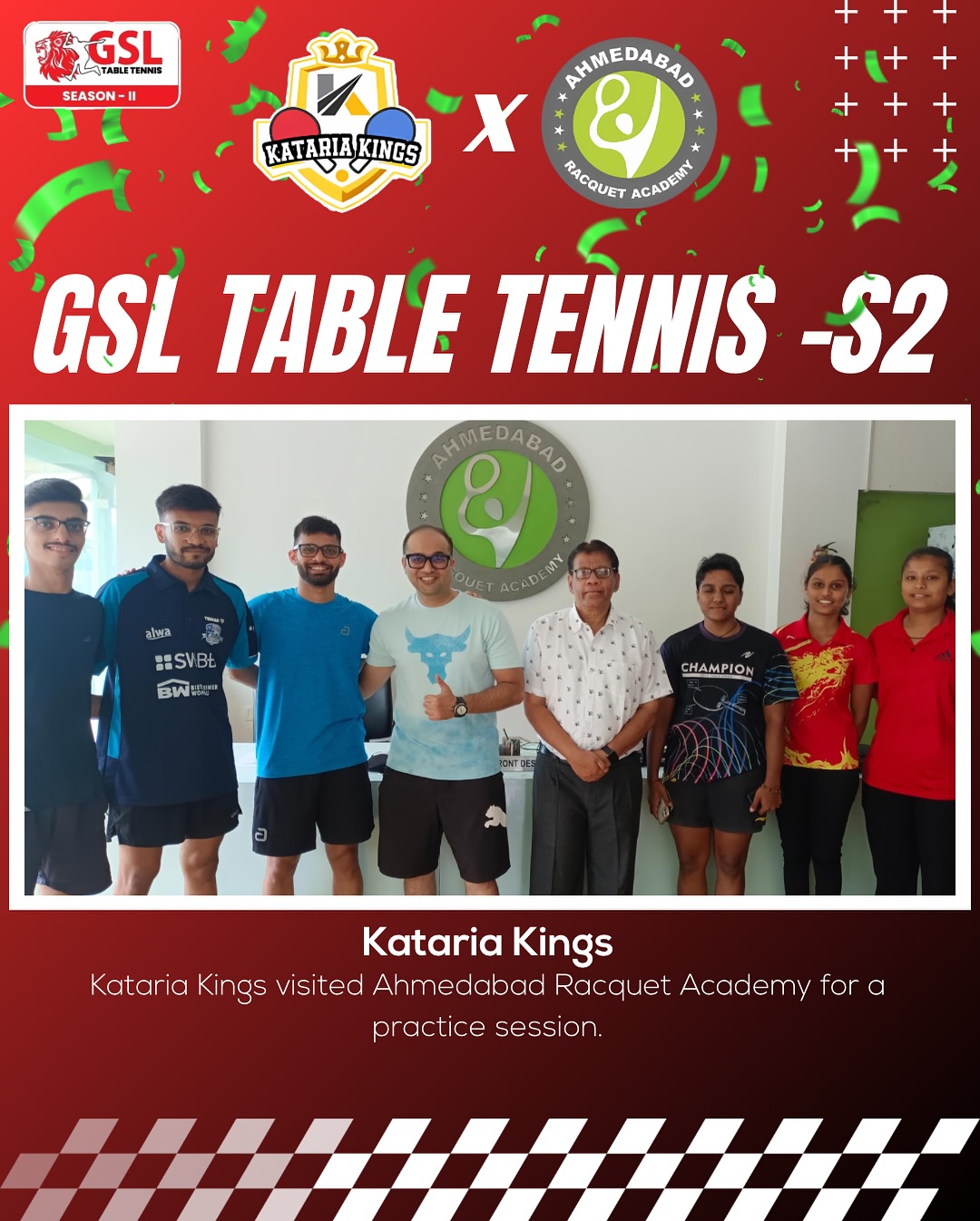 Kataria Kings 🏓 visited Ahmedabad Racquet Academy yesterday for an exciting practice session! A wonderful opportunity for our players to watch National Champions in action and learn from their game. 🔥✨ #GSLTableTennis #KatariaKings #AhmedabadRacquetAcademy #PracticeSession #NationalChampions