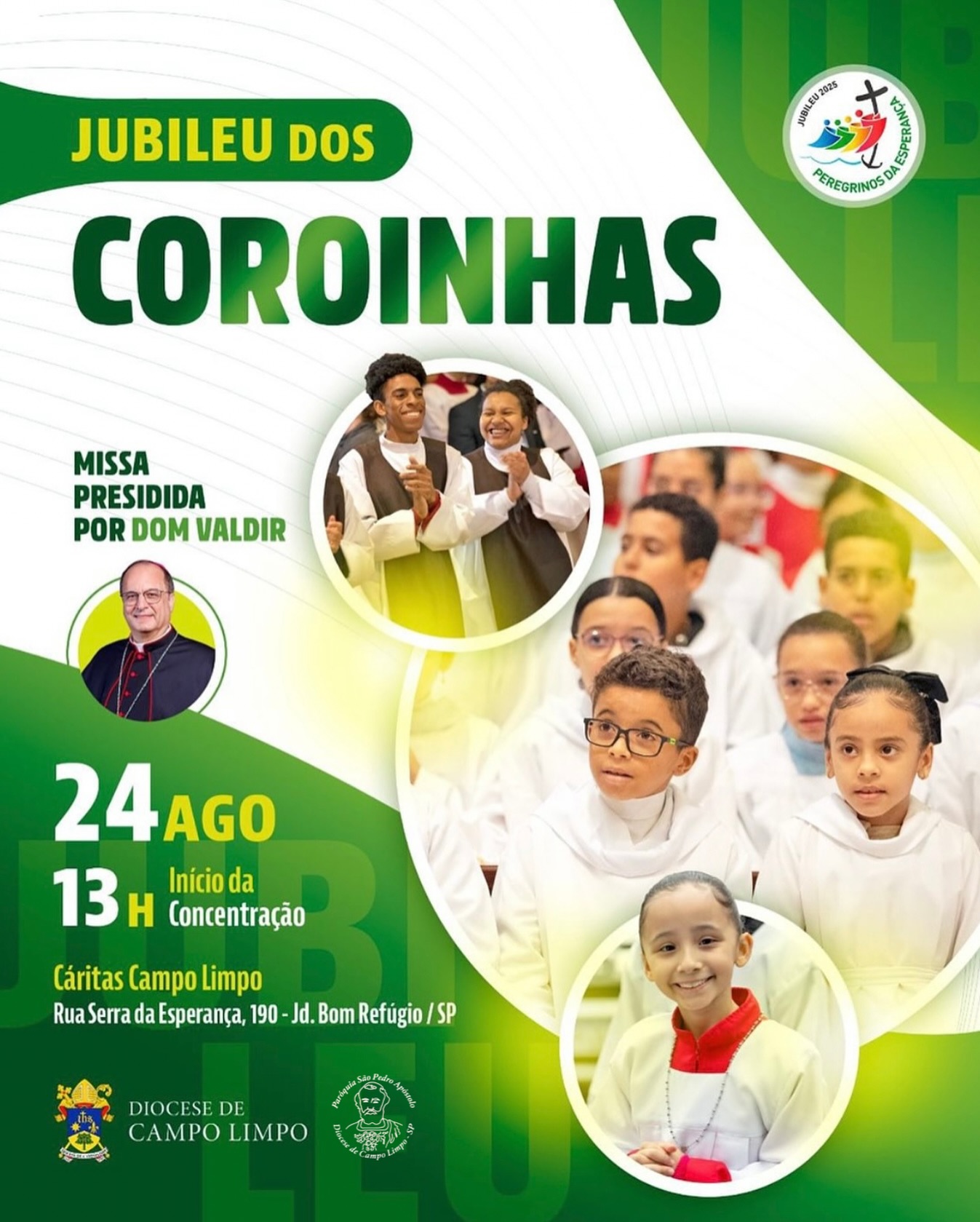 Hoje nossos Coroinhas e Acólitos tem um encontro marcado!
O Jubileu dos Coroinhas, e o nosso coração já se enche de alegria!
COROINHAS E ACÓLITOS PEREGRINOS DA ESPERANÇA!