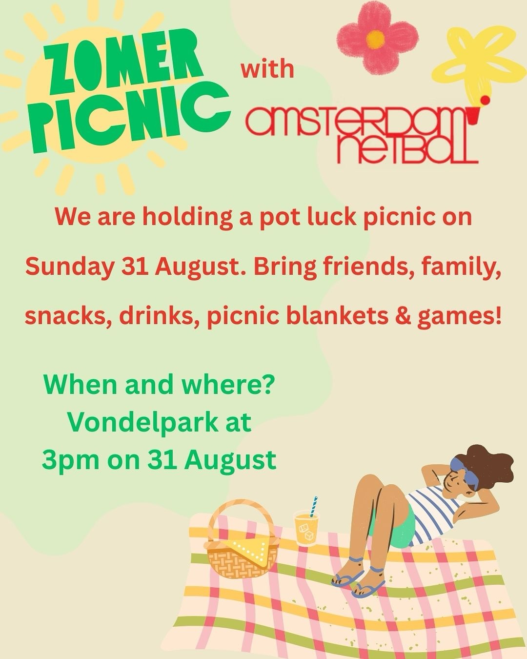 Who’s excited to see our netball friends again?! We’re missed you! Come along to our Summer Picnic next Sunday 31 August at 3pm in Vondelpark to catch up with everyone before we jump back into training on 4 September! Swipe for all the important upcoming dates for your agenda 📆