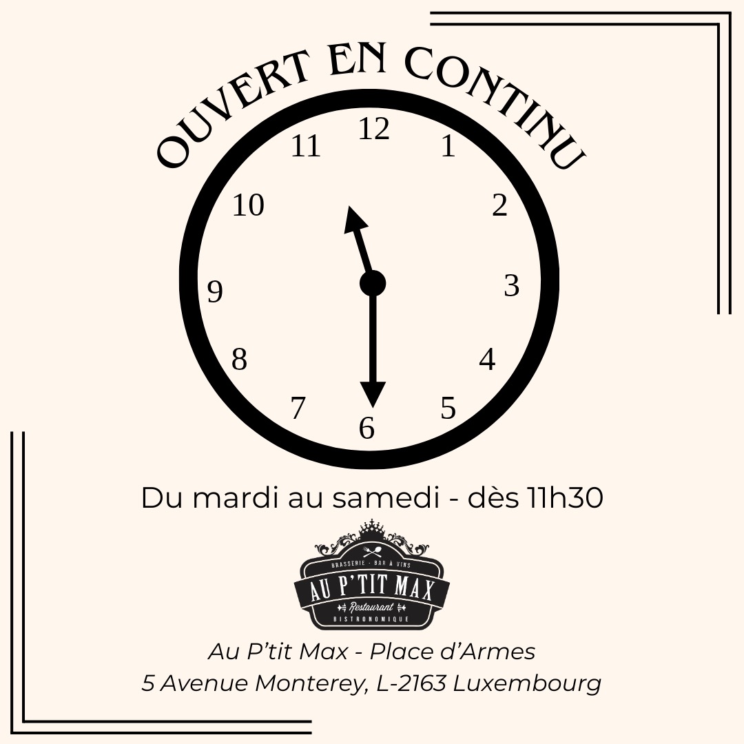 📣 𝐆𝐫𝐚𝐧𝐝𝐞 𝐧𝐨𝐮𝐯𝐞𝐥𝐥𝐞 𝐚𝐮 𝐏’𝐭𝐢𝐭 𝐌𝐚𝐱 – 𝐏𝐥𝐚𝐜𝐞 𝐝’𝐀𝐫𝐦𝐞𝐬 !
Désormais, nous sommes 𝙤𝙪𝙫𝙚𝙧𝙩𝙨 𝙚𝙣 𝙘𝙤𝙣𝙩𝙞𝙣𝙪 𝙖̀ 𝙥𝙖𝙧𝙩𝙞𝙧 𝙙𝙚 11𝙝30, 𝙙𝙪 𝙢𝙖𝙧𝙙𝙞 𝙖𝙪 𝙨𝙖𝙢𝙚𝙙𝙞🍴✨
Que ce soit pour un déjeuner gourmand, un café en terrasse, une pause sucrée ou un dîner convivial, nos portes restent ouvertes toute la journée pour vous accueillir sans interruption ❤️
👉 Rendez-vous dès 11h30, on s’occupe du reste 😉
#AuPtitMax #PlaceDArmes #OuvertEnContinu #Metz #FoodLovers