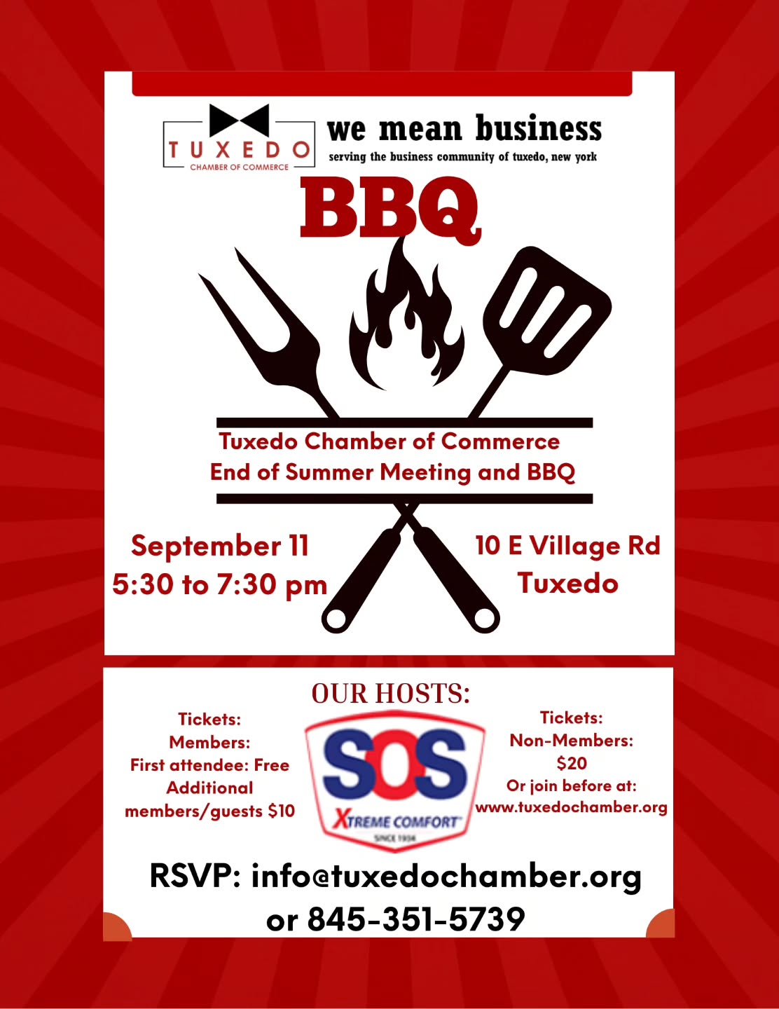 Please join us for the @tuxedochamber Networking Meeting and BBQ. Info on flyer!