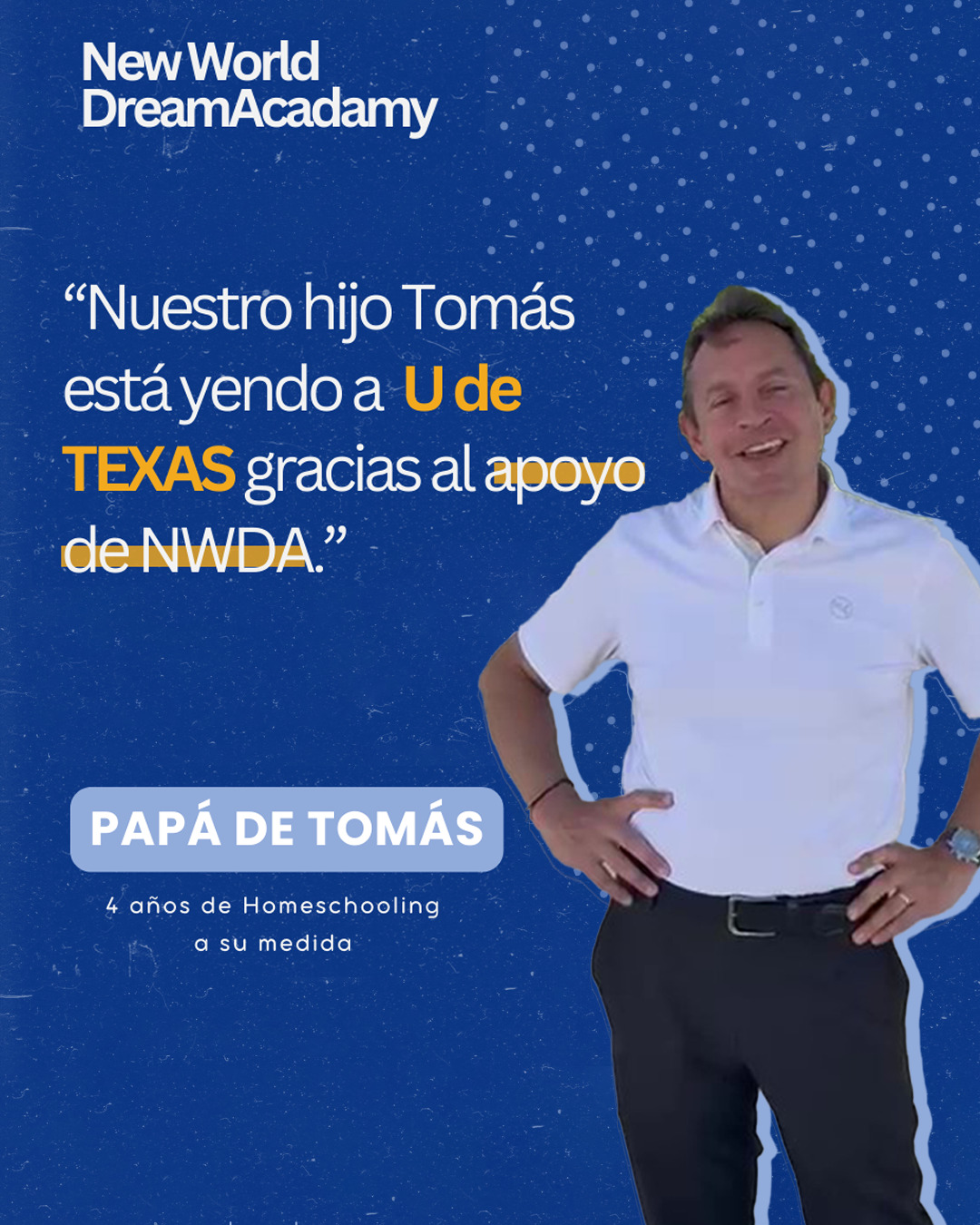 En New World Dream Academy sabemos que cada familia sueña con ver a sus hijos alcanzar grandes metas.
El papá de Tomás confió en nuestro acompañamiento y certificación durante 4 años de homeschooling, y hoy su hijo estudia en la Universidad de Texas.
Cuando la educación se personaliza, ¡los sueños se vuelven posibles!
Descubre más en nwdacademy.com
#Homeschooling #EducacionPersonalizada #NWDA #CertificacionAcademica