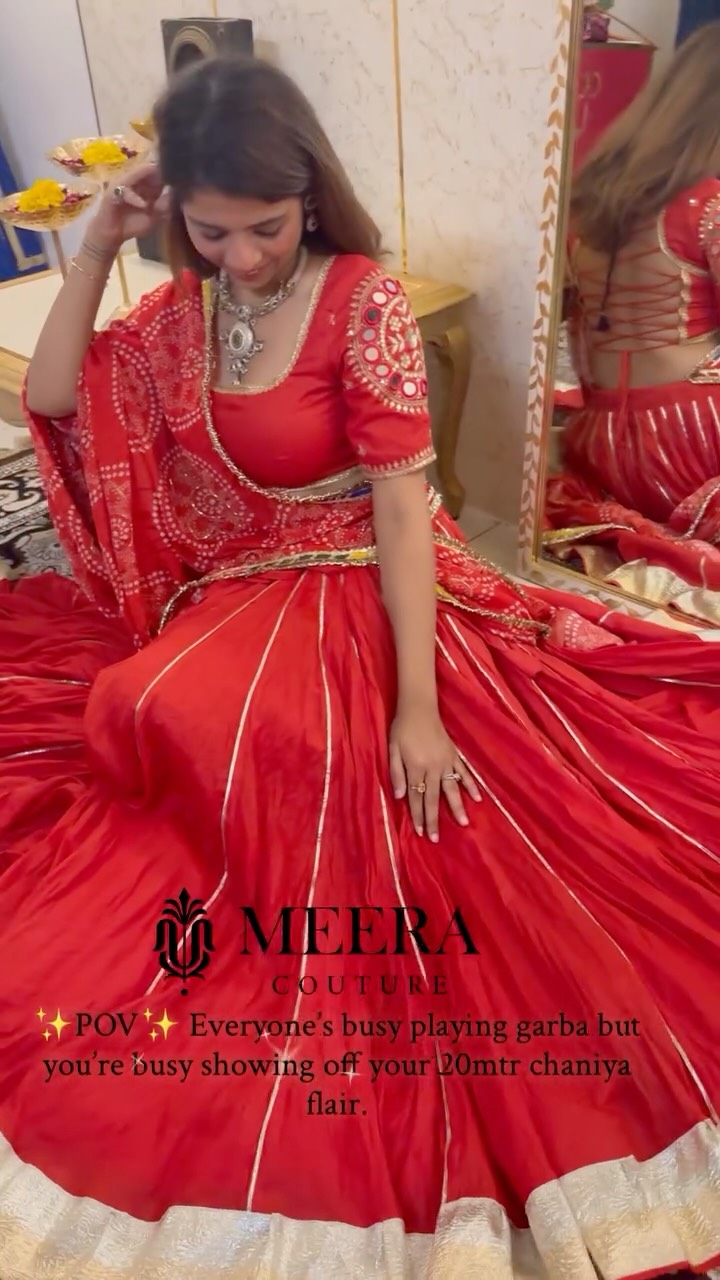 Presenting Laal Ishq. लाल इश्क़ ❤️
Mirror-work sleeves that shine, 20mtrs of flair that twirls, and a handworked bandhani dupatta that tells a story of tradition. ✨
Easy shopping ✨ Visit our website or simply DM/WhatsApp us on +919687392039 to place your order.
We ship PAN India 🇮🇳 & Worldwide.
#Navratri2025 #NavratriOutfit #MirrorWorkBlouse #BandhaniDupatta #NavratriChaniyaCholi #IndianEthnicWear #HandmadeWithLove #FestiveFashion #GarbaNightReady #EthnicStyle