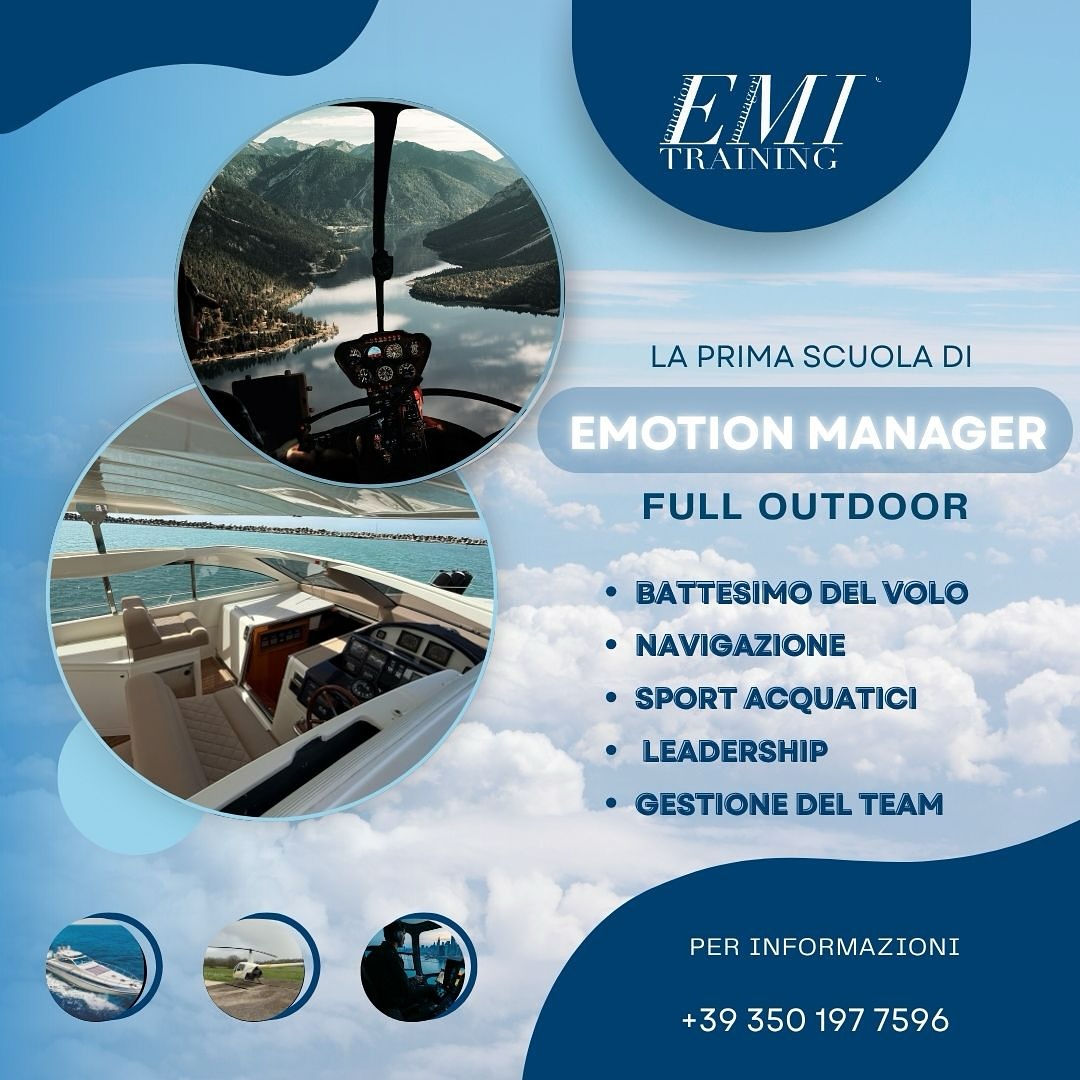 🎓 EMI Training – La prima scuola in Italia per diventare Emotion Manager
🌊 Full Outdoor Experience
Qui non si studia tra quattro mura.
📍 Le nostre aule sono il mare, il cielo e la vita reale.
🚁 Formazione a bordo di elicotteri, motoryacht e con esperienze outdoor ad alto impatto emotivo.
💡 Cresci sul serio, sviluppa le tue soft skills, gestisci le emozioni sotto pressione e scopri chi sei davvero.
👉 Sei pronto a uscire dalla comfort zone?
📲 Scopri di più su www.emitraining.com
Oppure chiamaci al - 350 197 7596
#EMItraining #EmotionManager #FormazioneOutdoor #SoftSkills #CrescitaPersonale