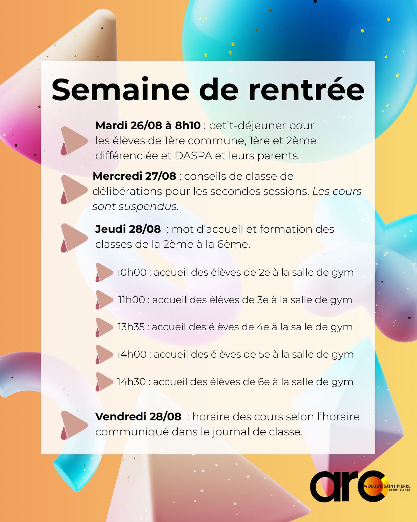 🏫 Rentrée scolaire 2025-2026 - Organisation de la première semaine 📔