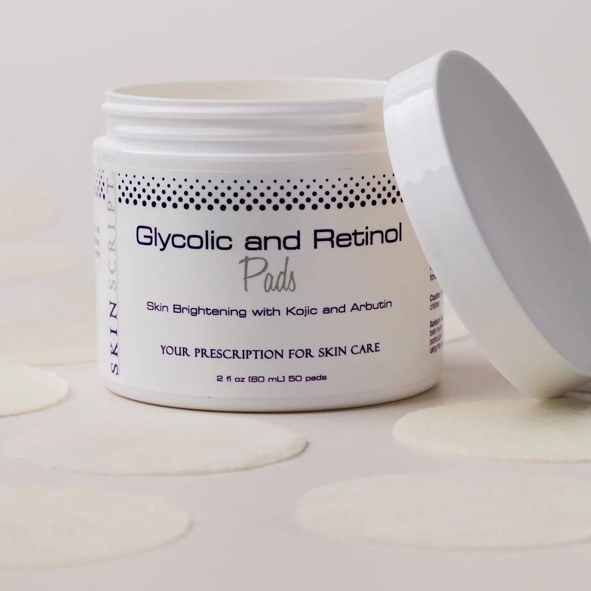 Skin Script Glycolic & Retinol Pads exfoliate, tone, and brighten for smoother, more radiant skin.