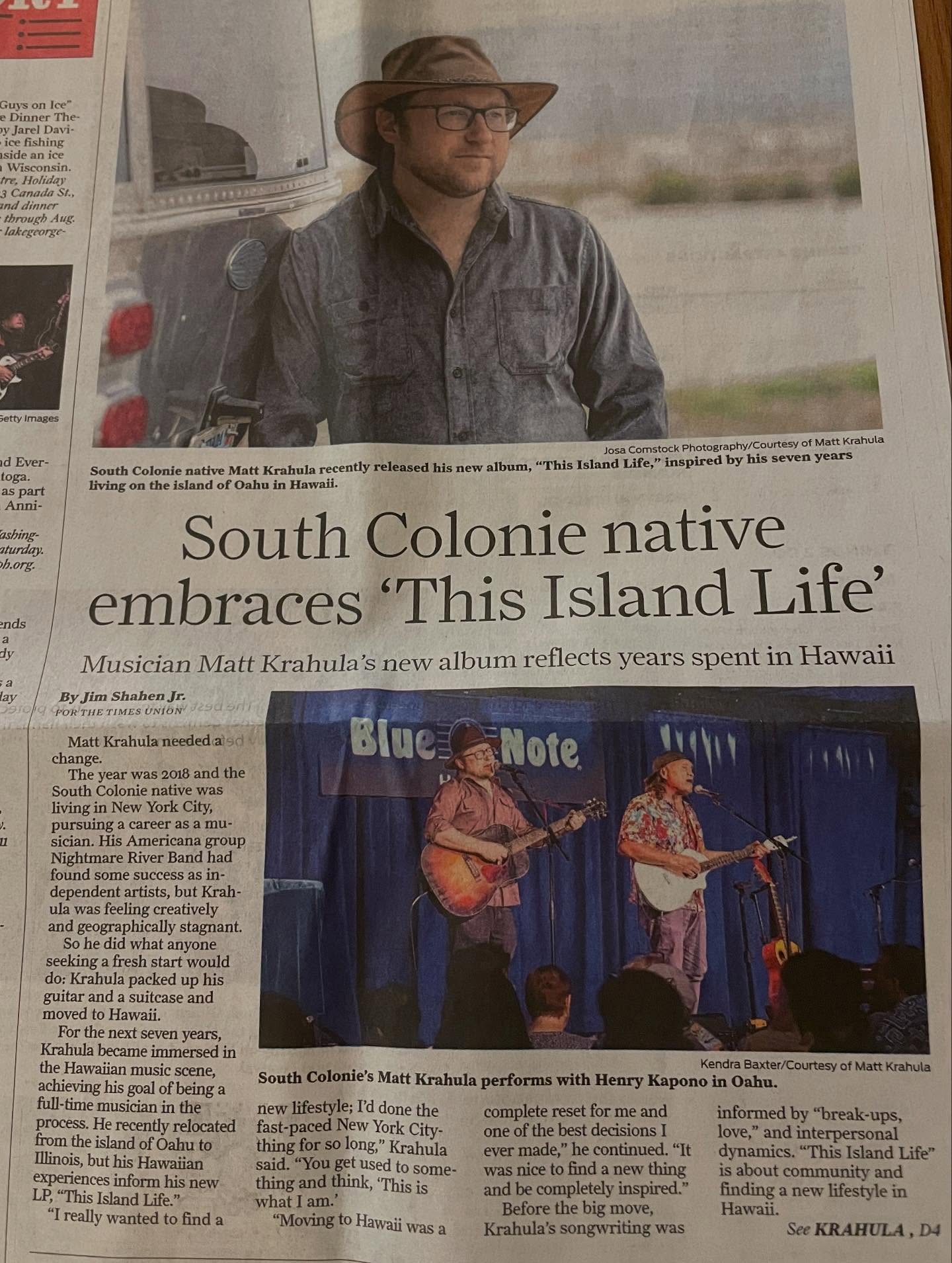 Big thanks to the @timesunion & @jimshahen for a really nice feature. We had a great conversation about my new record which recently dropped on Pacific Records. We also got to dig into my college years at @purchasecollege and my time playing bass for the legendary @henrykapono
Photos by @josacomstockphotographyllc and album art by @tanglman.art
#singersongwriter #songwriter #timesunion #Albanyny #upstate #altfolk #americana #thisislandlife #supportlocal #dıy #altcountry