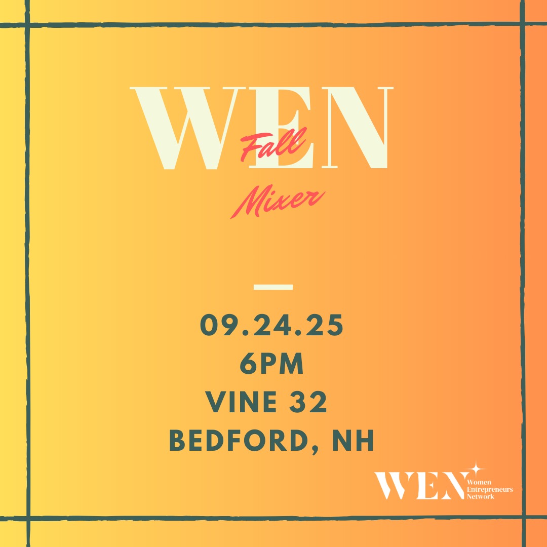 📅 Wednesday September 24th
🕔 6:00 PM – 8:00 PM
📍 Vine 32, Bedford, NH
Kick off the fall season and join WEN for a relaxed and inspiring evening of connection, collaboration, and community at the Women Entrepreneurs Network Networking Mixer!
Whether you're a longtime business owner or just starting your entrepreneurial journey, this is your chance to meet and mingle with fellow women entrepreneurs, creatives, and professionals in a welcoming and supportive environment. Enjoy a glass of wine, delicious small bites, live music with Gus and Jean and great conversation at one of Bedford's coziest wine bars, Vine 32.
What to Expect:
✨ Meaningful connections with local women in business
✨ Inspiring energy and collaboration opportunities
✨ Complimentary appetizers and cash bar
✨ Live music
Space is limited, so grab your ticket early and bring a friend!
*Attend your first WEN event free!
*Free to Members
*$30 not-yet-member
*Registration link in Bio*