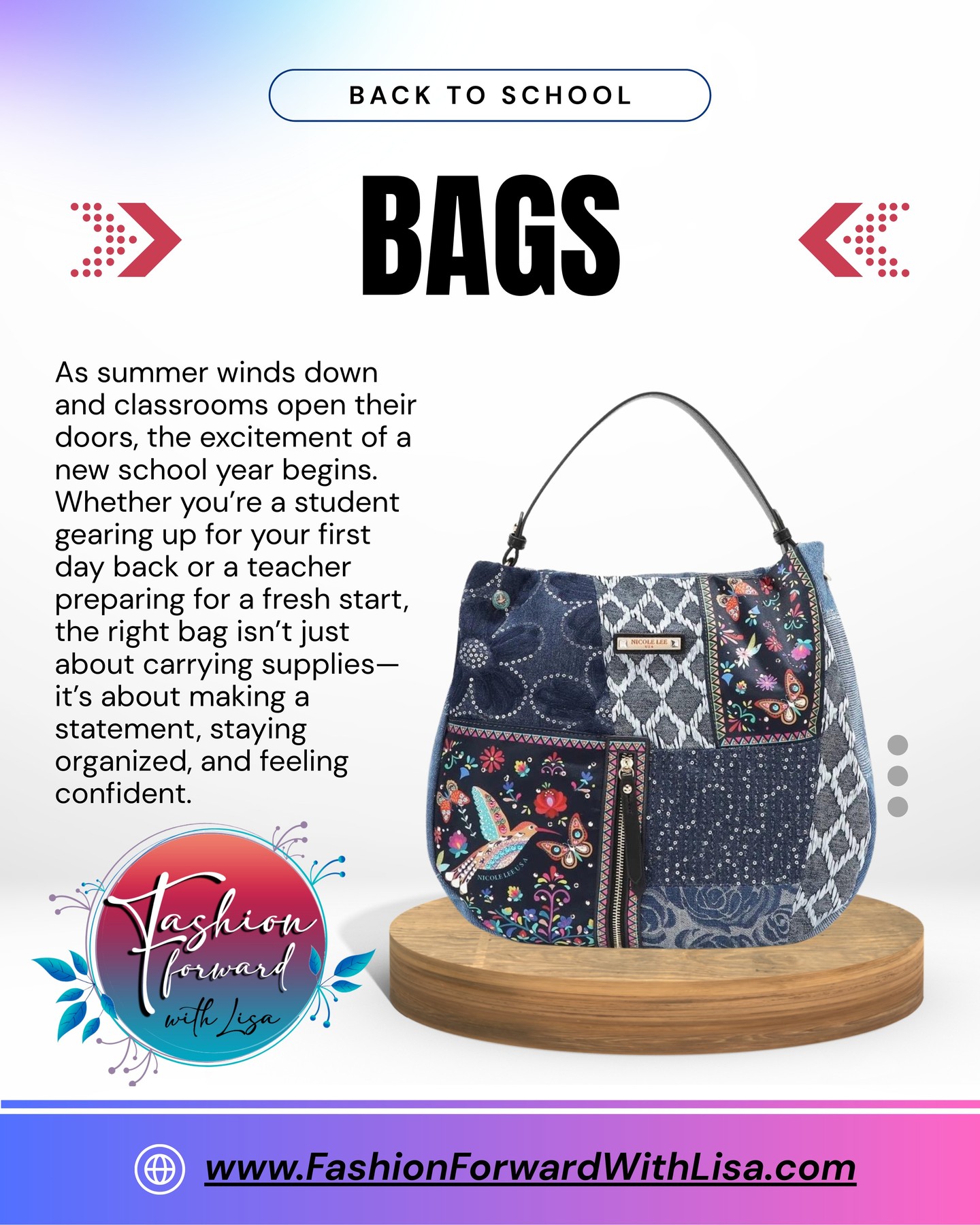 Back to school
Backpacks, Handbags, Wallets :
As summer winds down and classrooms open their doors, the excitement of a new school year begins. Whether you’re a student gearing up for your first day back or a teacher preparing for a fresh start, the right bag isn’t just about carrying supplies—it’s about making a statement, staying organized, and feeling confident.
visit us online at:
FashionForwardWithLisa.com
and check out our 5 star reviews on google.
#fashion #FashionTrends #fashionstyle #smallbusiness #smallbusinessowners #longisland #suffolkcountyny #nassaucountyny #FashionForward #FashionFinds #clothing #handbags #lakegrove #smallshopsdreambig #womensaccessories #jewelry #shopnow
#womensclothing #womensclothingstore
#shopping #shoppingonline