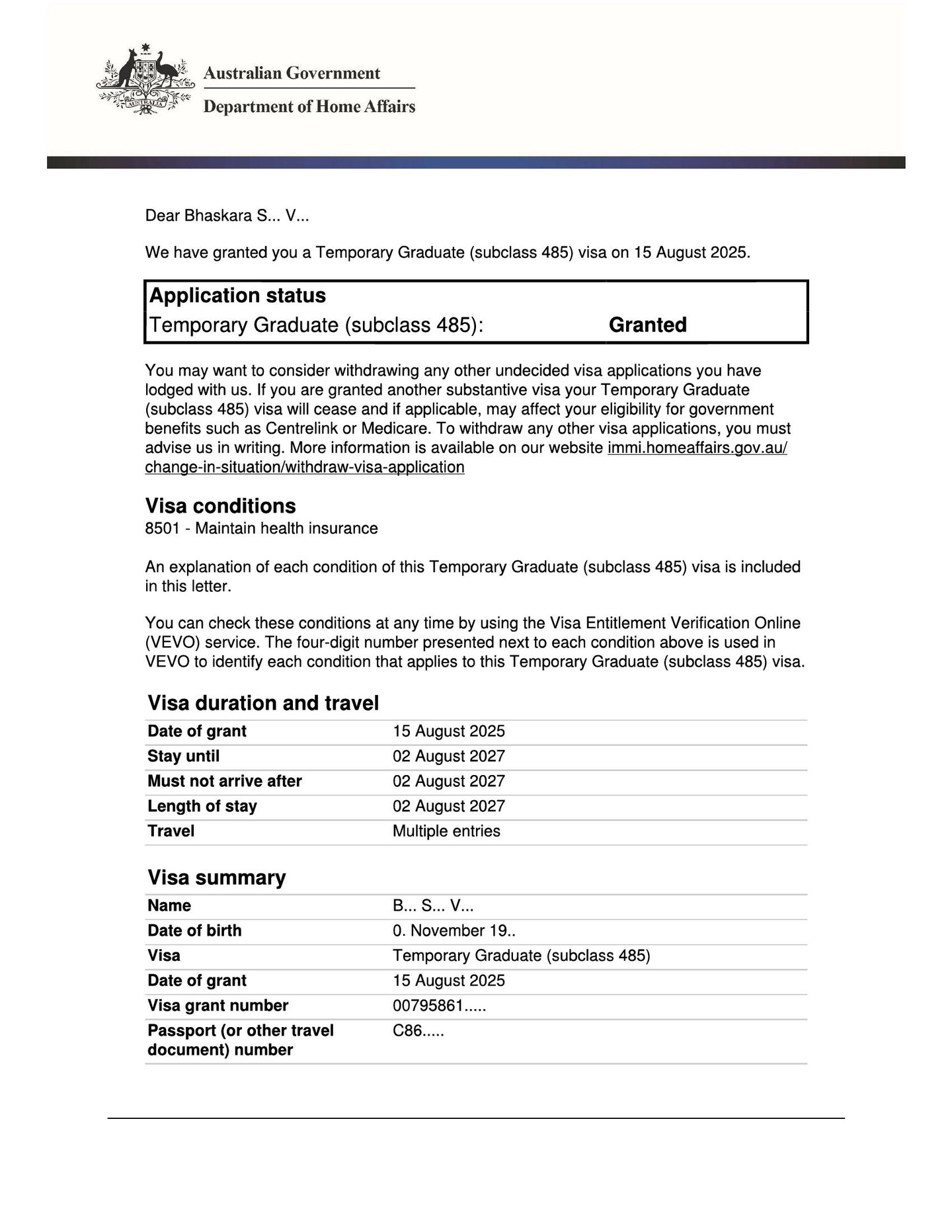 Another Subclass 485 Visa granted!
This visa is a privilege for international graduates who studied in Australia for at least two years. It gives you full work rights and travel rights for up to two years.
Did you know? If you are in a genuine relationship, it is also possible to join your partner’s 485 visa as a dependent.
You’re welcome to message me anytime for visa advice. It’s free to get in touch, and my fees are competitively priced
Ilgin Azazi
Registered Migration Agent – MARN 2318123
0416049021 - WhatsApp
info@visa-australia.com.au
🌐 www.visa-australia.com.au
#Subclass485 #WorkVisaAustralia #StudyInAustralia #VisaAustralia #MigrationAgent #MARN2318123