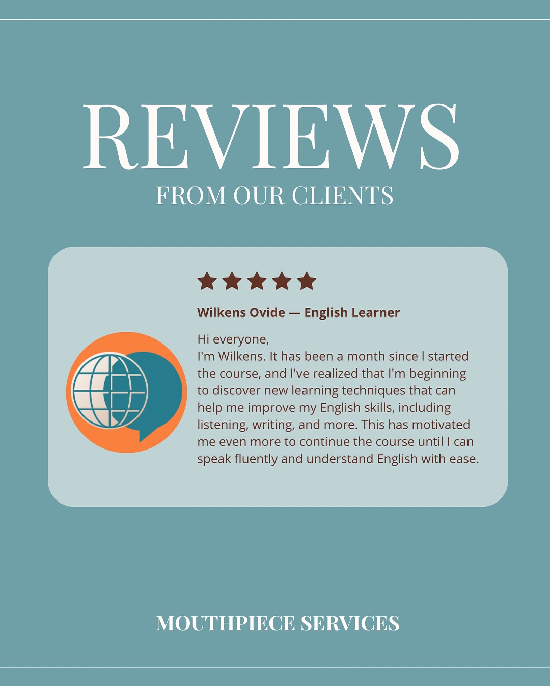 🇬🇧 — Student Testimonial 🌟
Wilkens participated in our English course for one month. During this time, he explored effective learning techniques that supported his progress in listening, writing, and overall communication. His commitment and determination to achieve fluency were remarkable and inspiring. 💪✨
➡️ Ready to start your own journey? Join our courses today!
🇫🇷 — Témoignage d’élève 🌟
Wilkens a suivi notre cours d’anglais pendant un mois. Durant cette période, il a exploré des techniques d’apprentissage efficaces qui ont soutenu ses progrès en écoute, en écriture et en communication générale. Son engagement et sa détermination à atteindre la fluidité étaient remarquables et inspirants. 💪✨
➡️ Prêt(e) à commencer votre propre parcours ? Inscrivez-vous à nos cours dès aujourd’hui !
🇭🇹 — Temwayaj Elèv 🌟
Wilkens te patisipe nan kou anglè nou pandan yon mwa. Pandan peryòd sa a, li te aprann plizyè teknik efikas ki te sipòte pwogrè li nan koute, ekri, ak kominikasayon an jeneral. Angajman ak detèminasyon li pou rive pale kouramman te remakab e enspirasyon pou lòt moun. 💪✨
➡️ Pare pou kòmanse pwòp vwayaj pa w? Enskri nan kou nou yo jodi a!